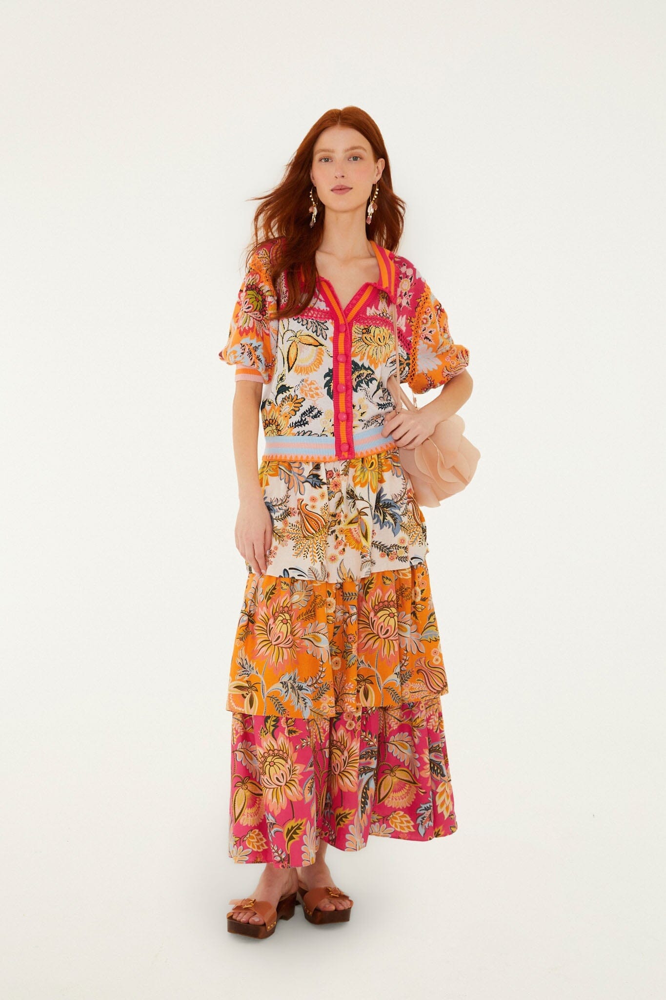 Multicolor Ligia Floral Mix Layered Midi Skirt en Farm Rio