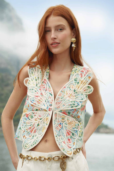 m*n様 frower frill vest フラワーフリルベスト Falling For Florals