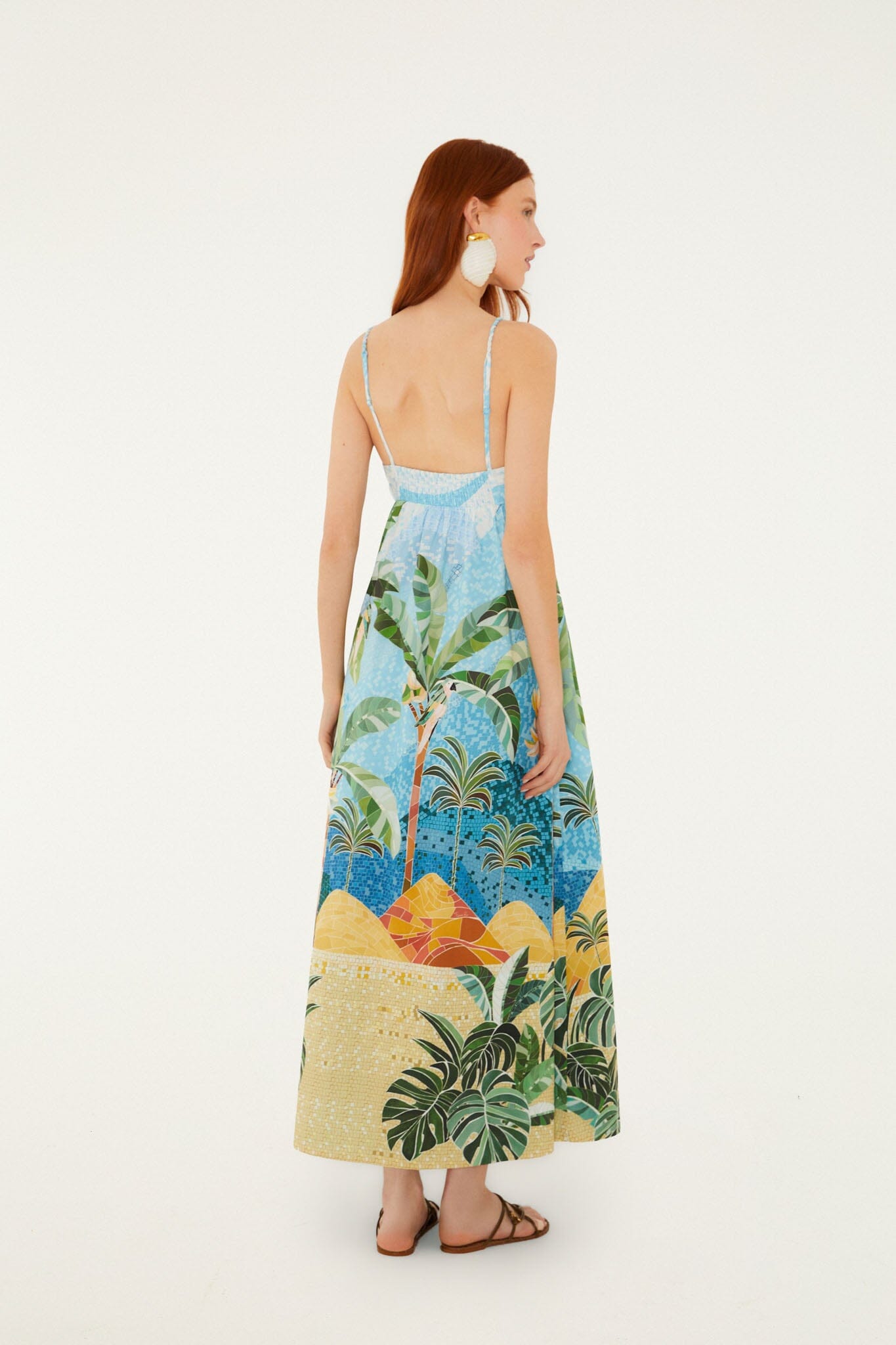 FARM Rio model wearing the Multicolor Rio Mosaic Sweetheart Neck Maxi Dress