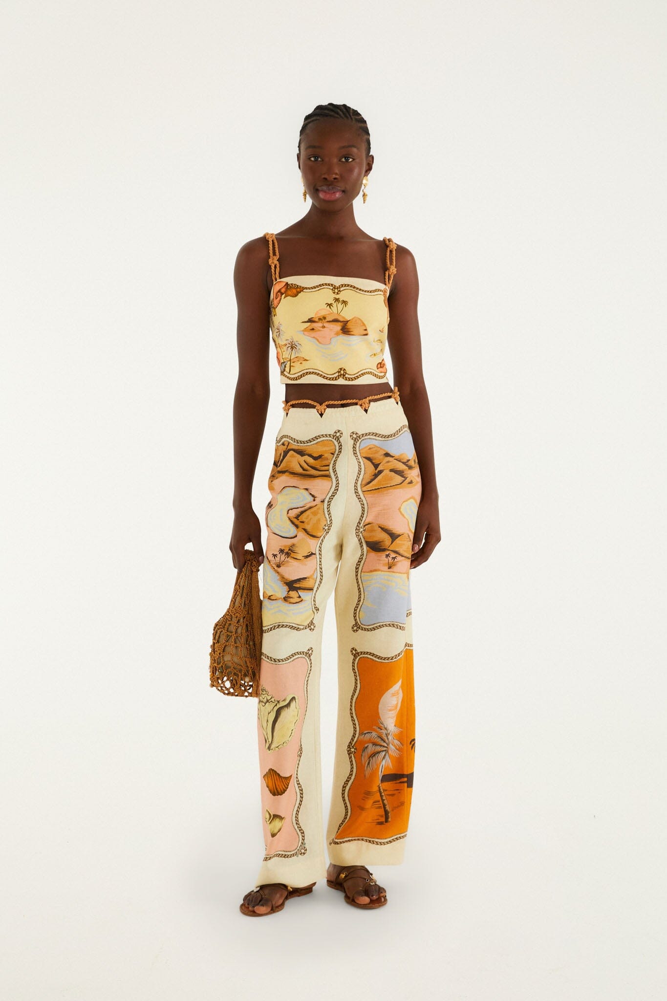 FARM Rio model wearing the Multicolor Rio Souvenir Scarves Rope Detail Pants