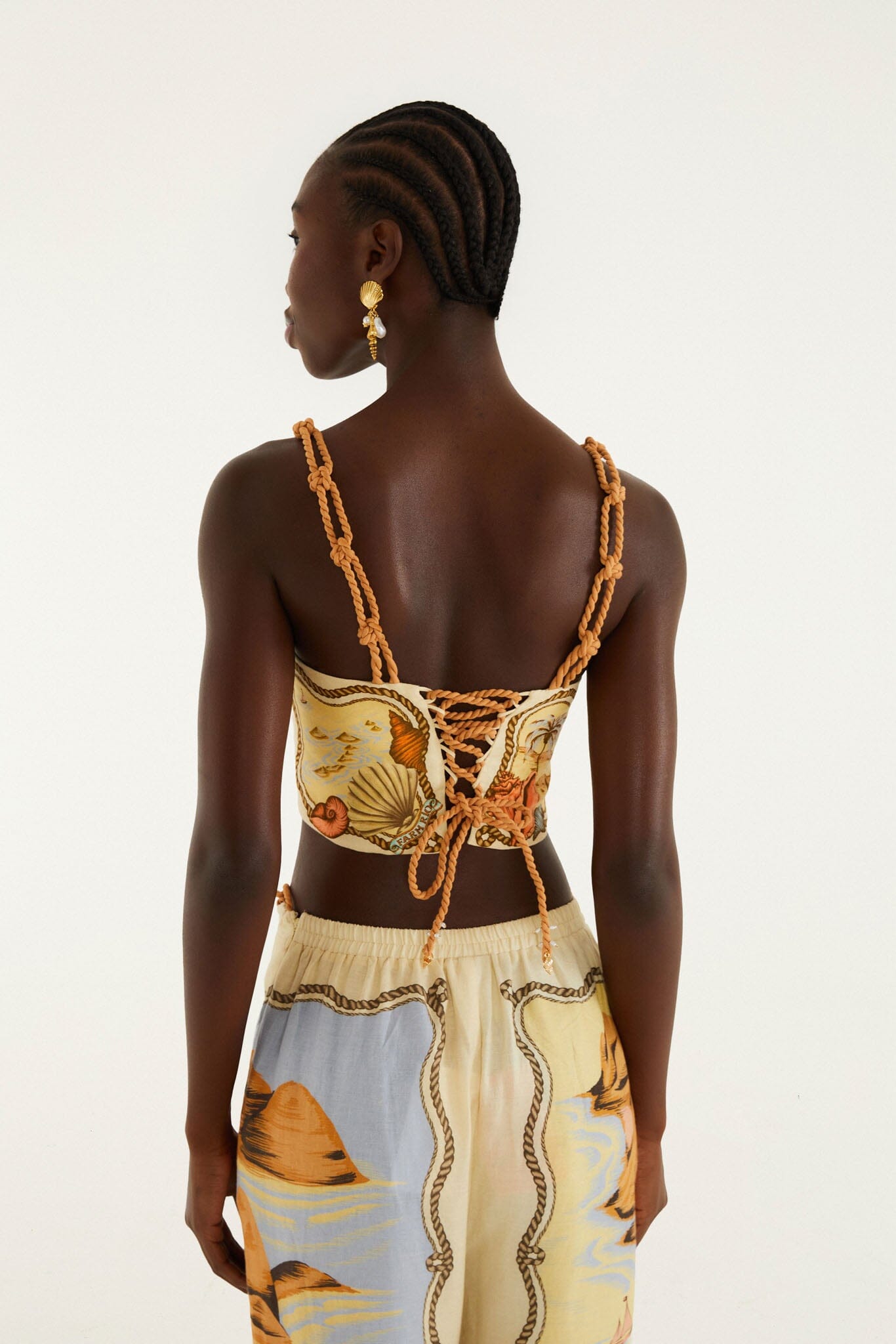 FARM Rio model wearing the Multicolor Rio Souvenir Scarves Rope Straps Crop Top