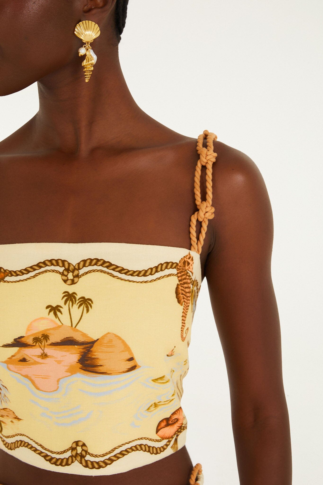 FARM Rio model wearing the Multicolor Rio Souvenir Scarves Rope Straps Crop Top