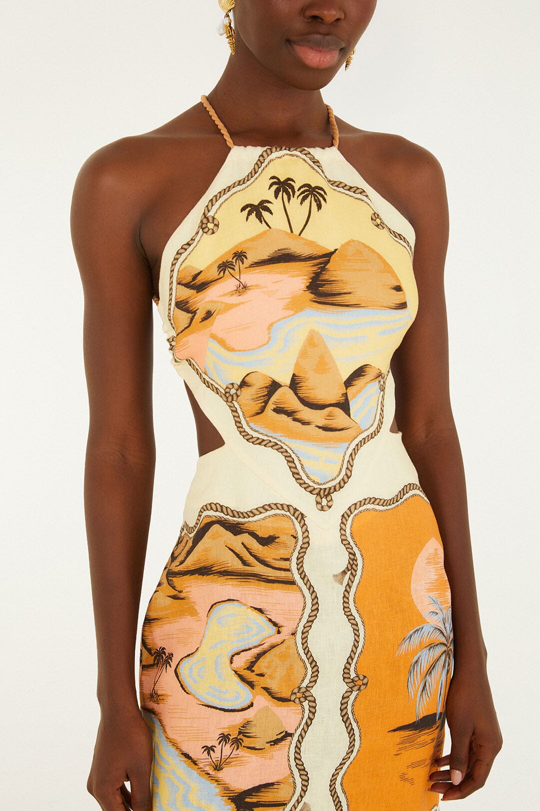 FARM Rio model wearing the Multicolor Rio Souvenir Scarves Rope Straps Maxi Dress