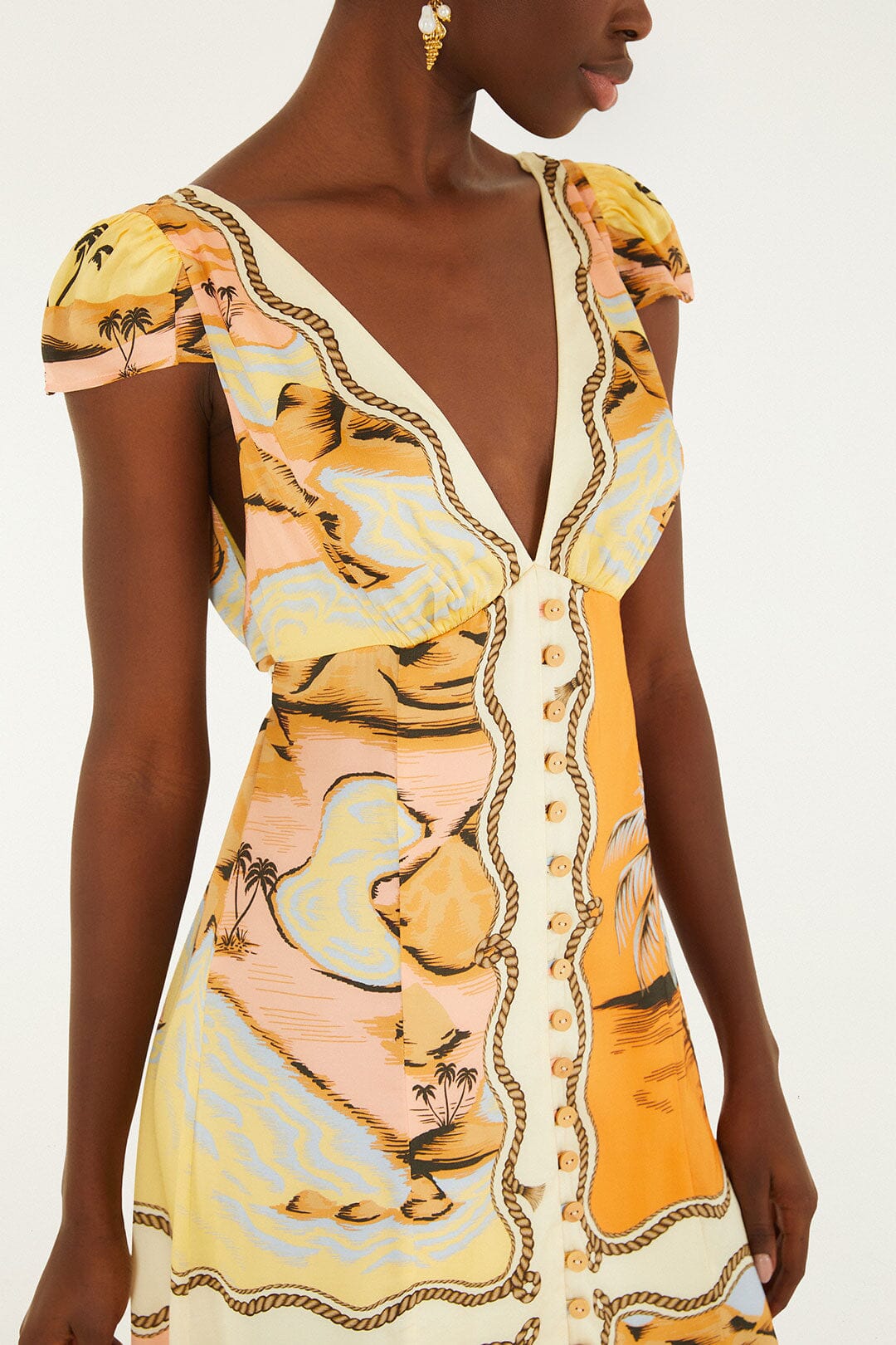 farm rio satin dress Multicolor Rio Souvenir Scarves Satin Midi Dress