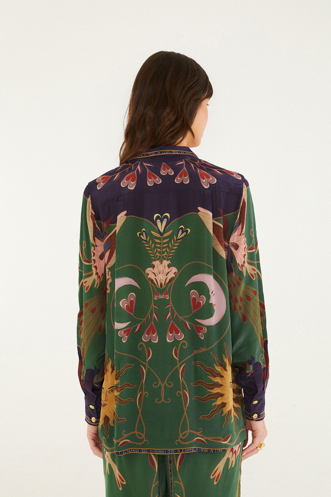 FARM Rio model wearing the Mystical Paradise Pajama Shirt