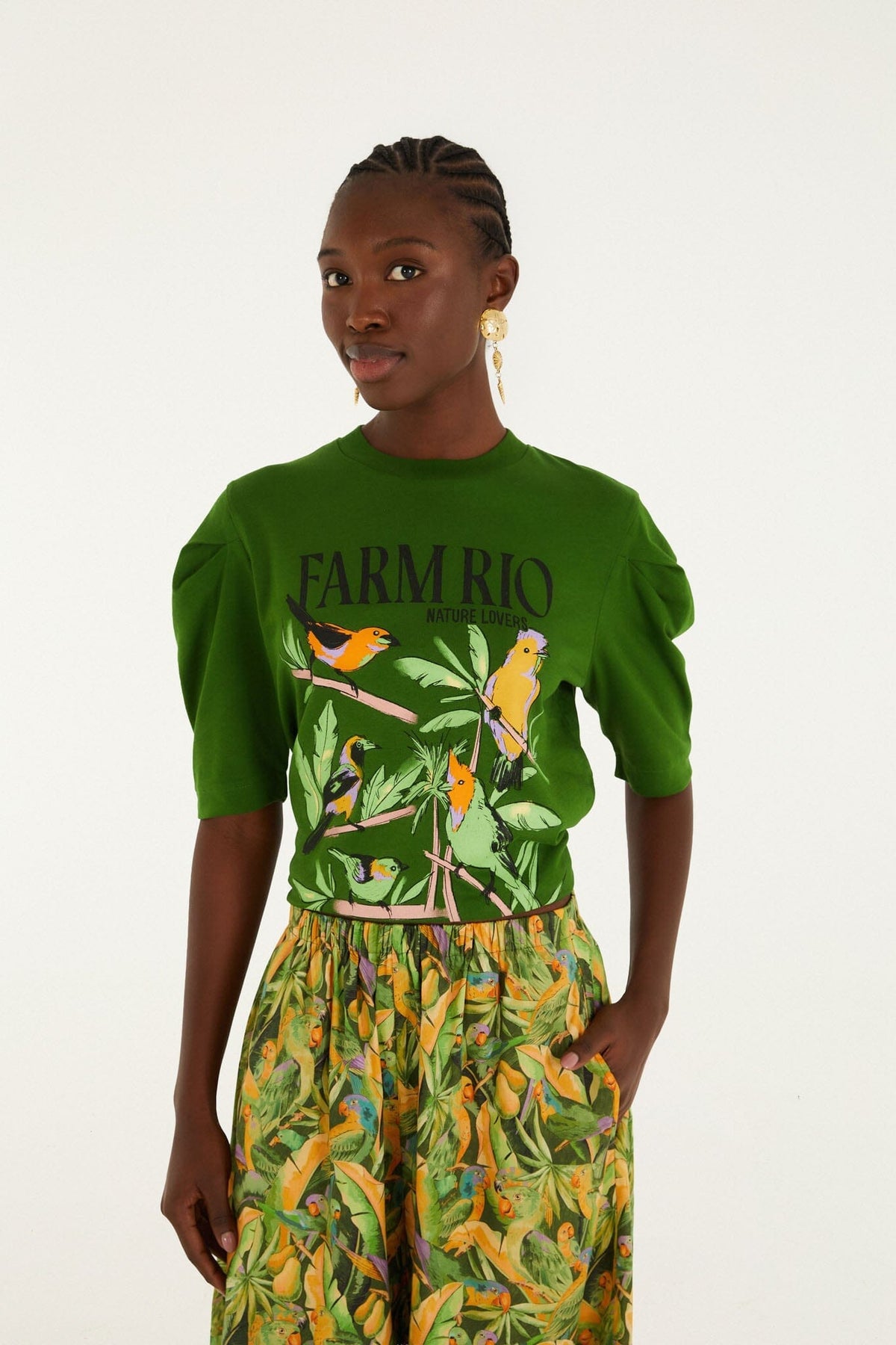 Camiseta verde con mangas abullonadas Nature Lovers