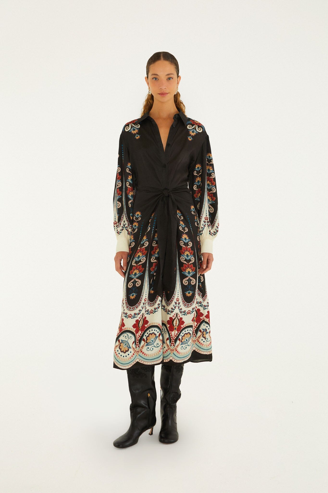 FARM Rio model wearing the Nikita Winter Black Midi Dress
