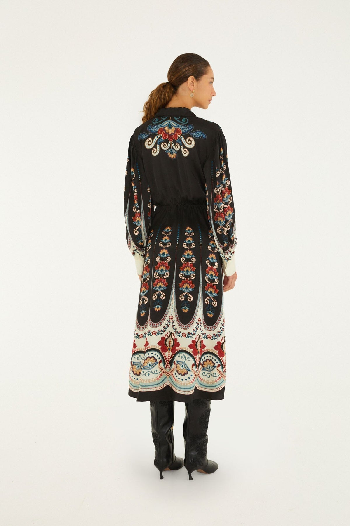 FARM Rio model wearing the Nikita Winter Black Midi Dress