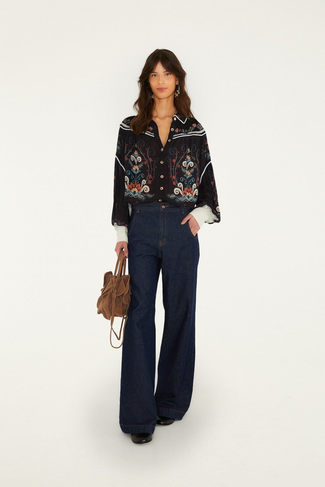FARM Rio model wearing the Nikita Winter Collared Buttoned Shirt