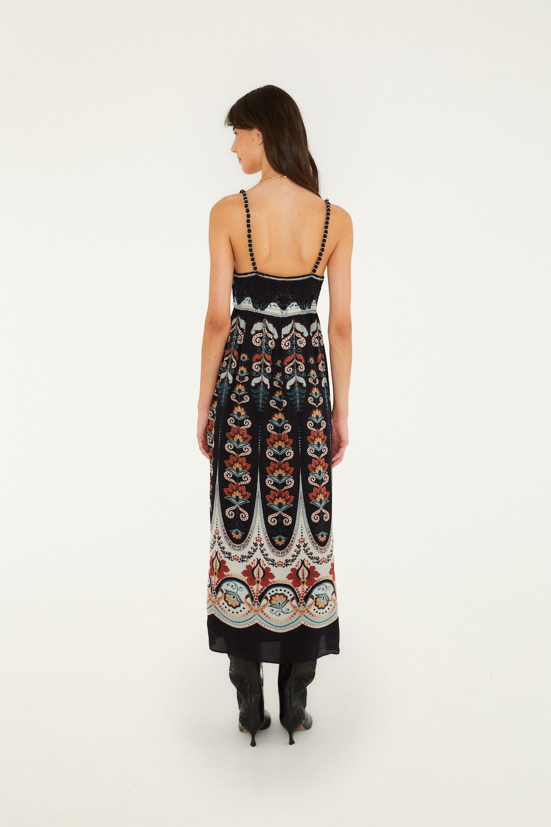 FARM Rio model wearing the Nikita Winter Sleeveless Midi Dress