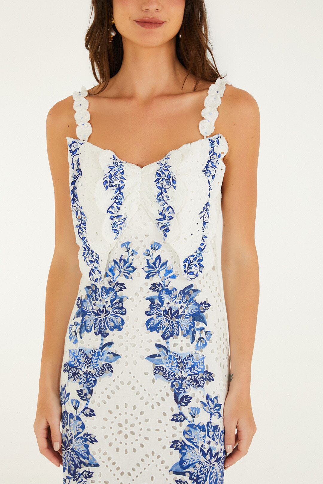 Off-White Beautiful Nature Eyelet Midi Dress | FARM Rio