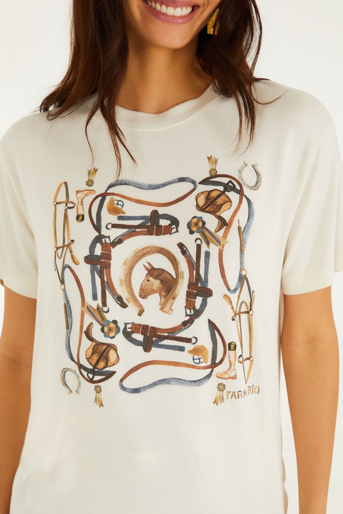 Camiseta de manga corta Equestrian en color blanco roto