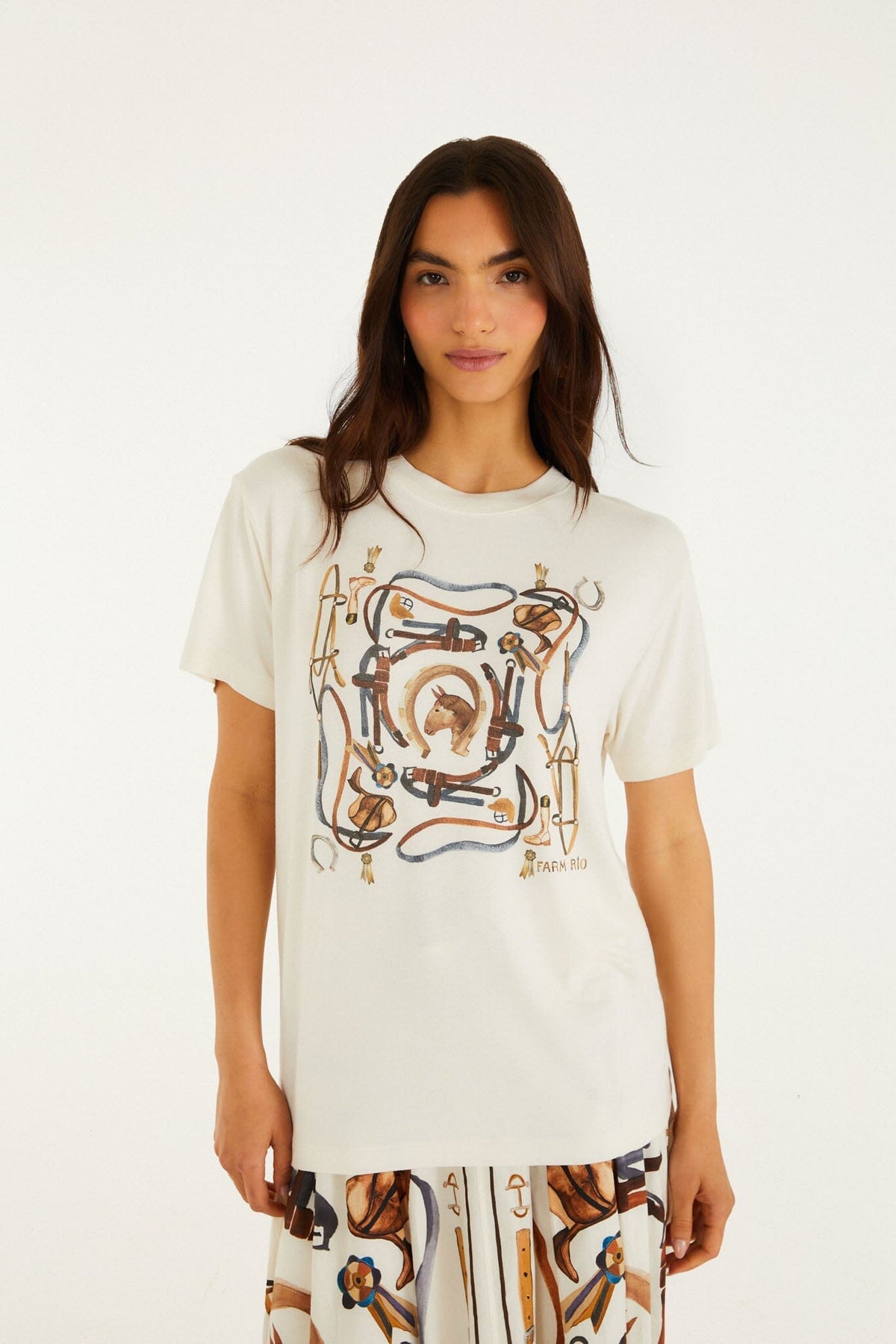 Camiseta de manga corta Equestrian en color blanco roto