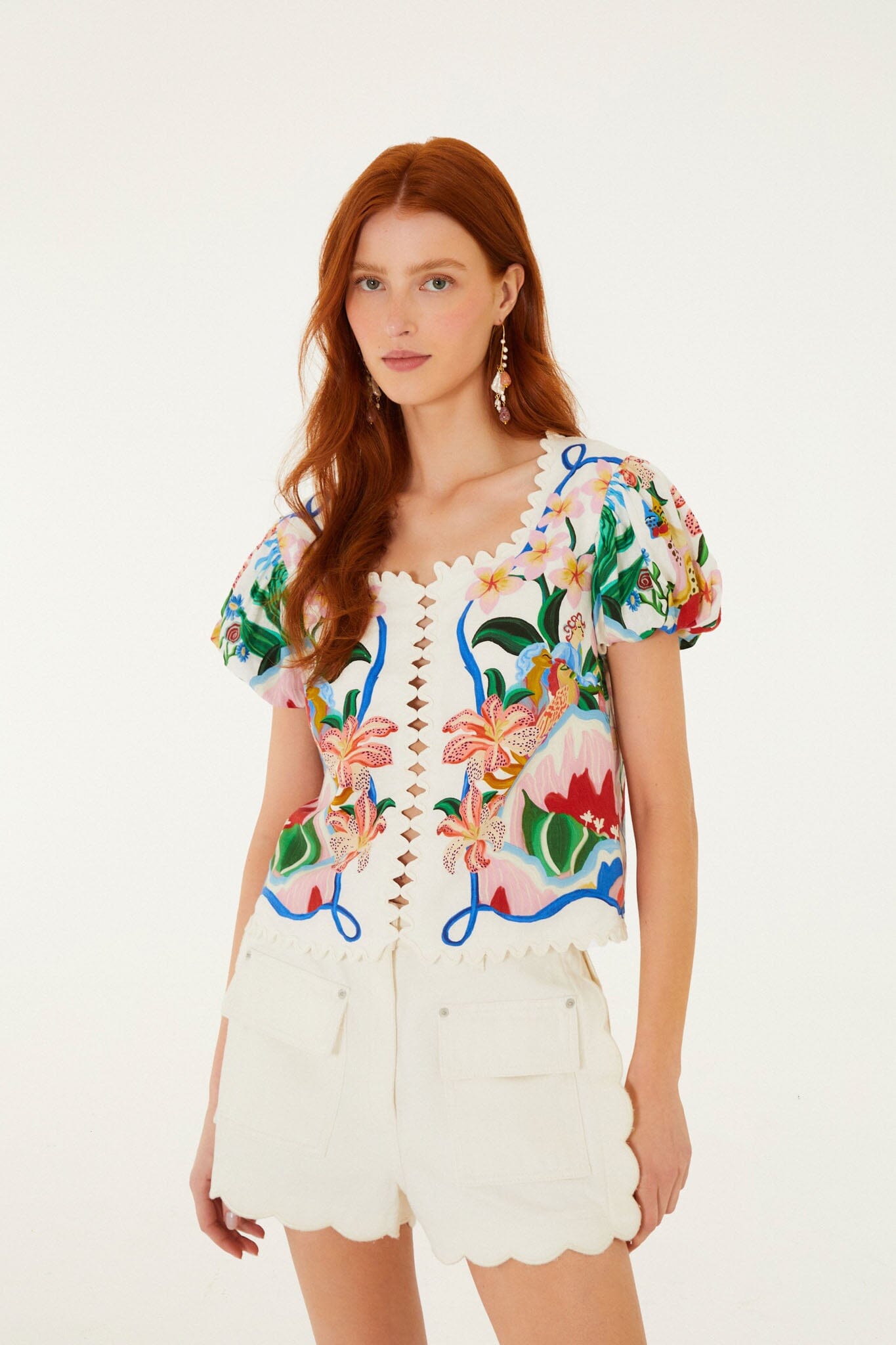 Off-White Garden Of Life Scarf Scalloped Blouse | FARM Rio