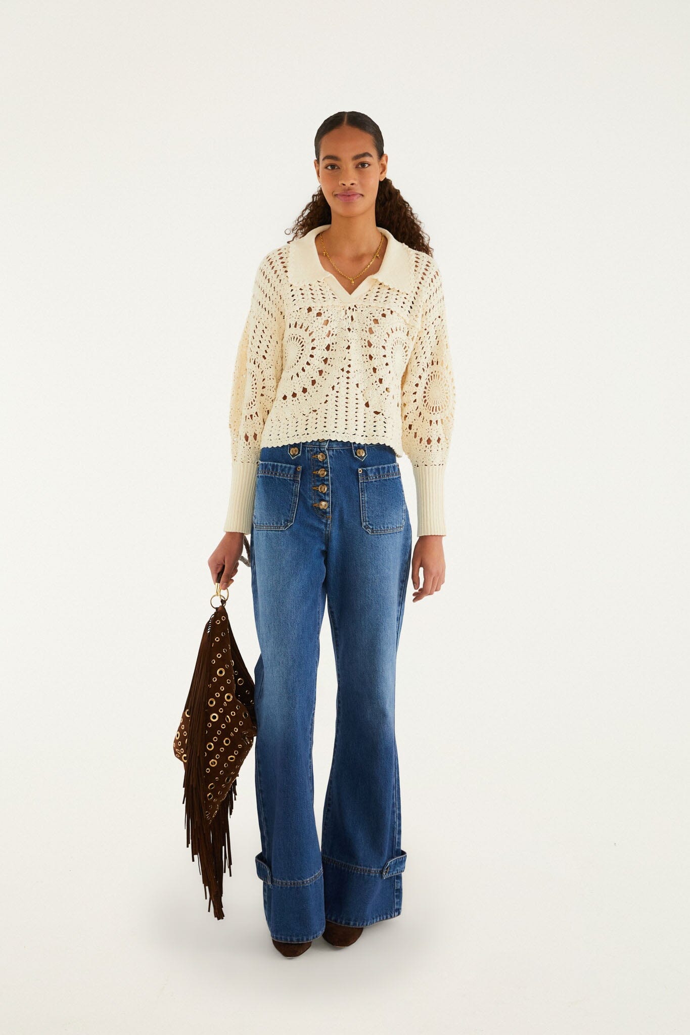 FARM Rio model wearing the Off-White Polo Crochet Sweater