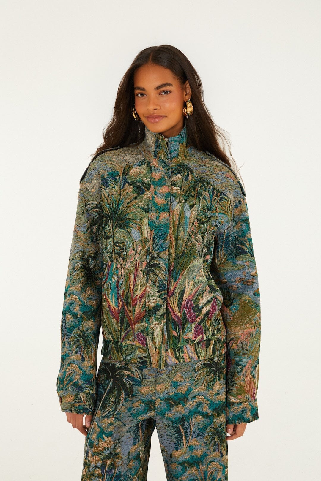 Veste jacquard Petricor à col montant