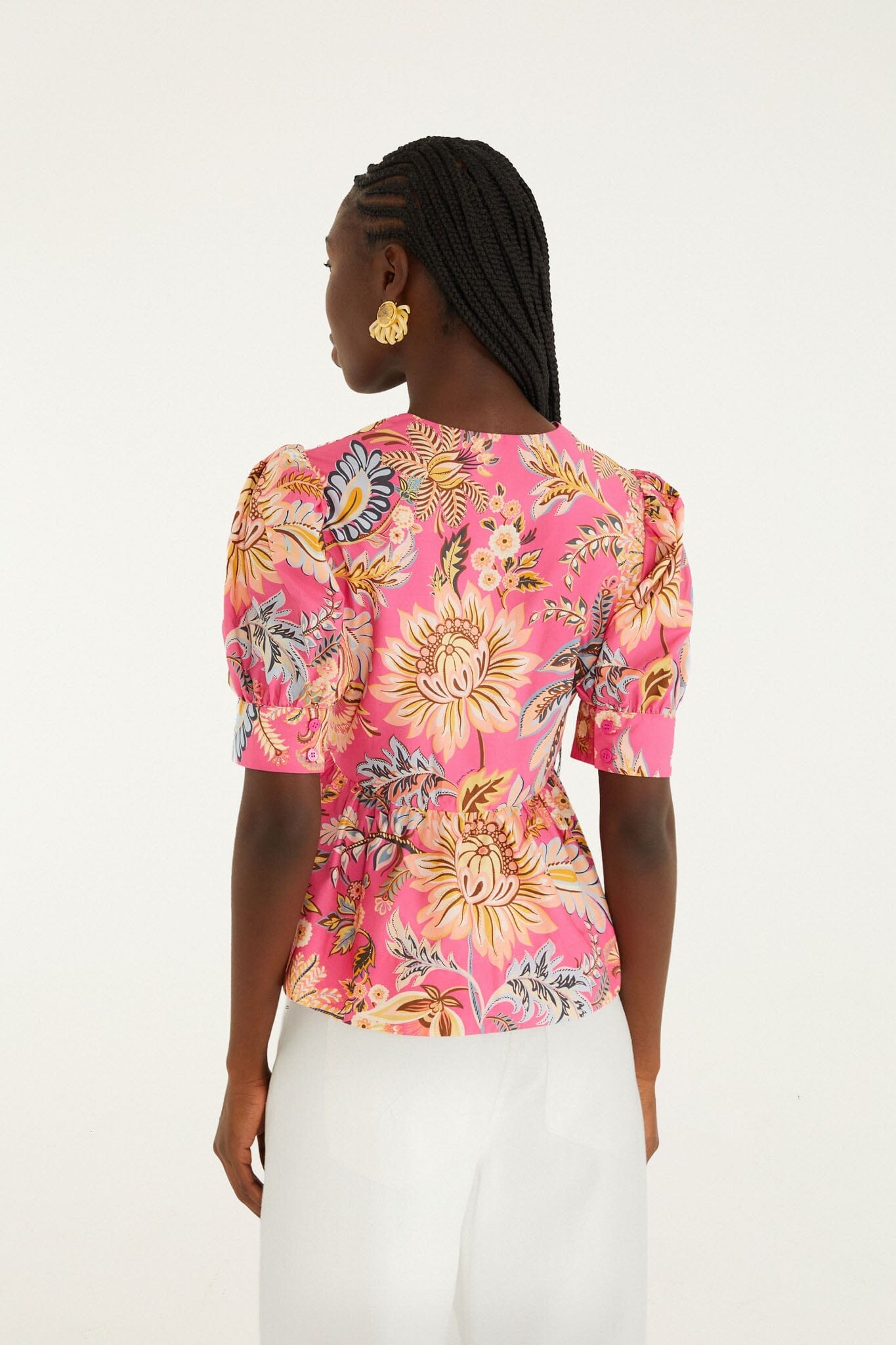 Pink Ligia Floral Puff Sleeve Organic Cotton Blouse