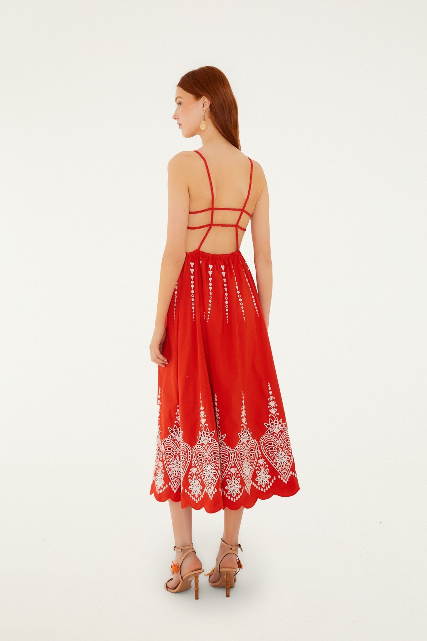 red heart midi dress Red Heart Richelieu Open Back Midi Dress