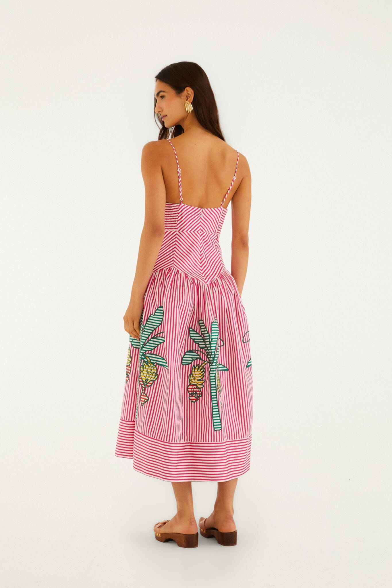 farm rio red tropical cutwork mini dress Red Palm Tree Stripes Cutwork Organic Cotton Midi Dress