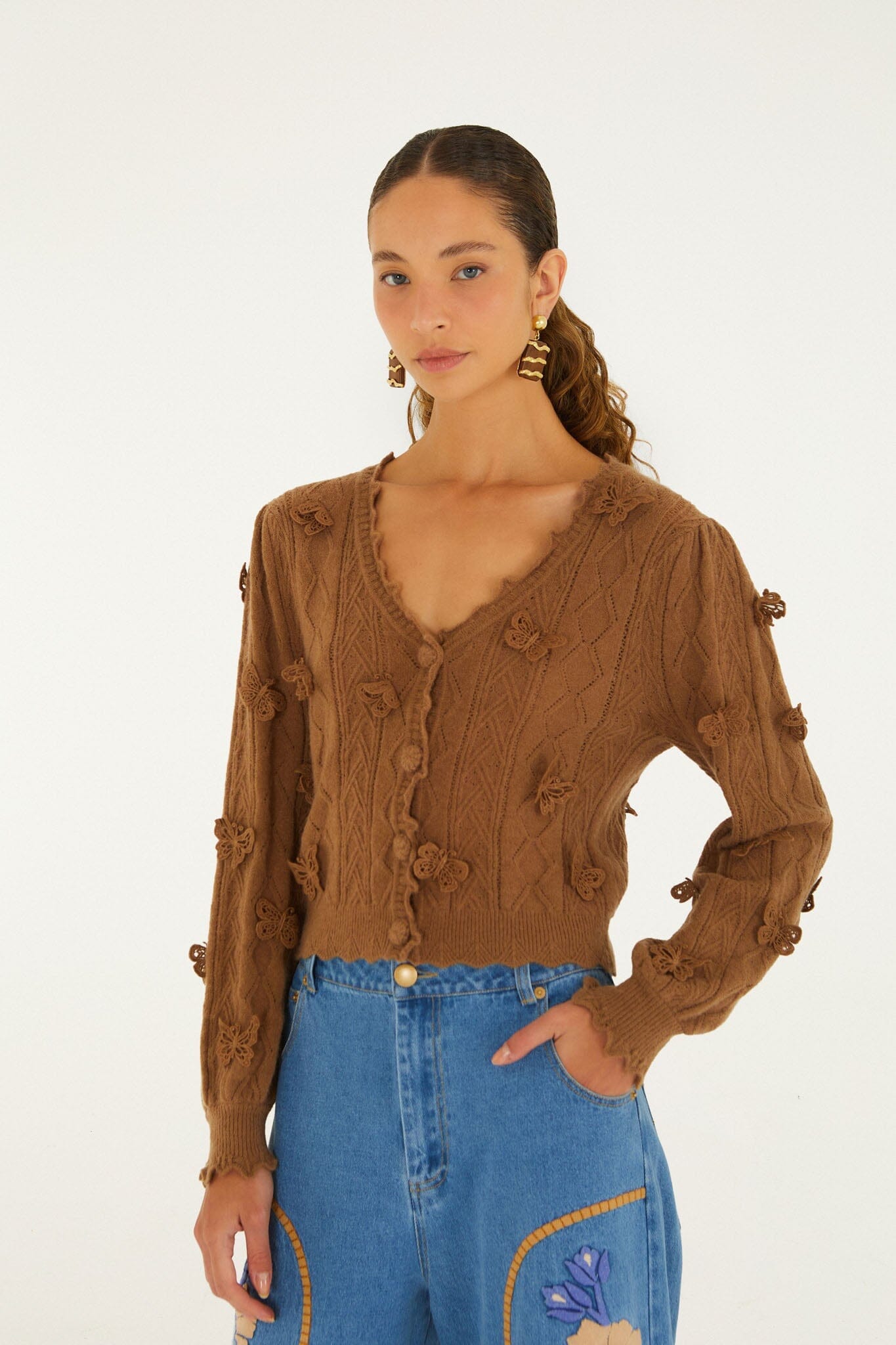 Richelieu 3D-Schmetterlings-Strickjacke
