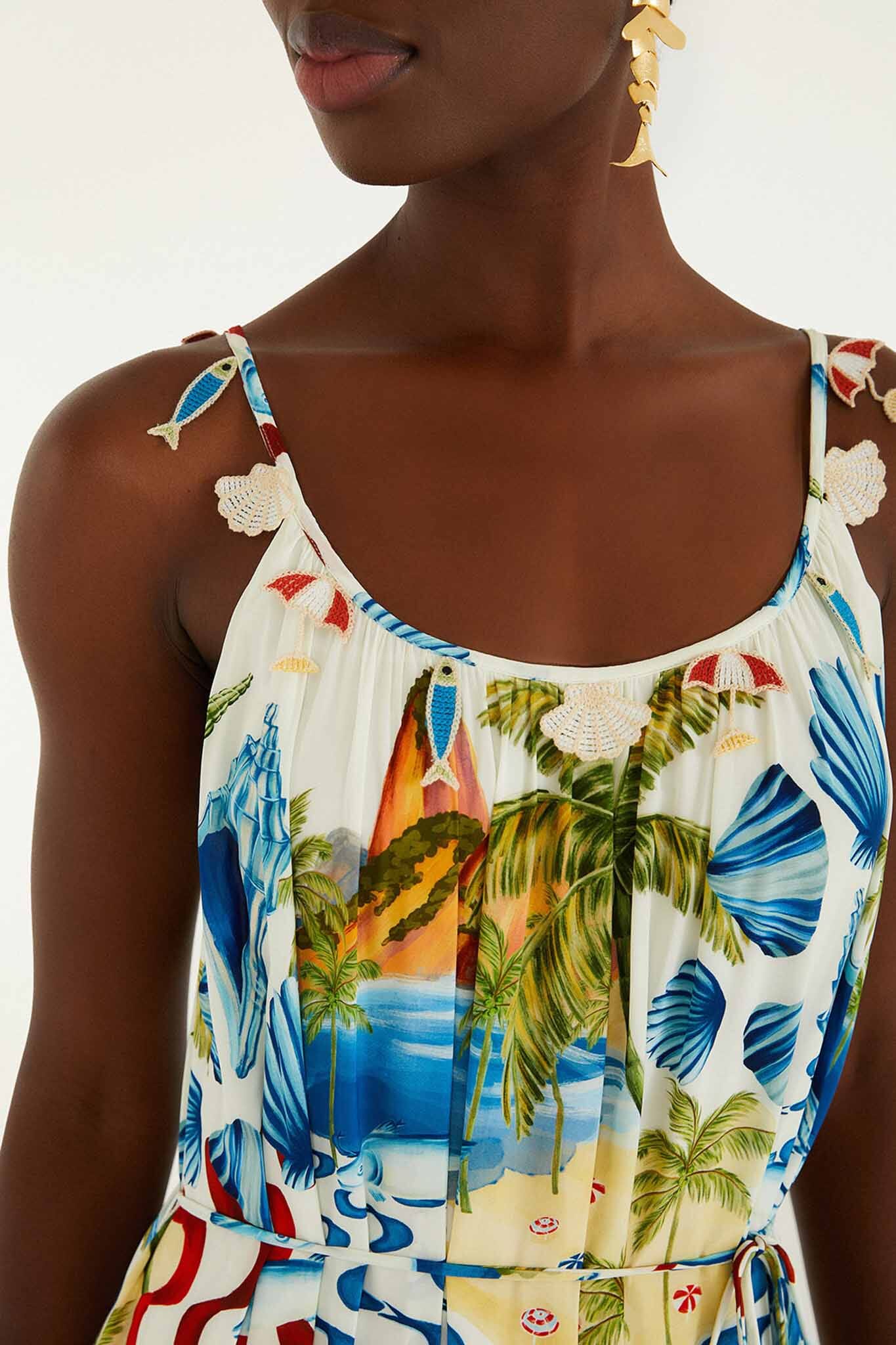 FARM Rio model wearing the Rio Beach Off-White Maxi Dress