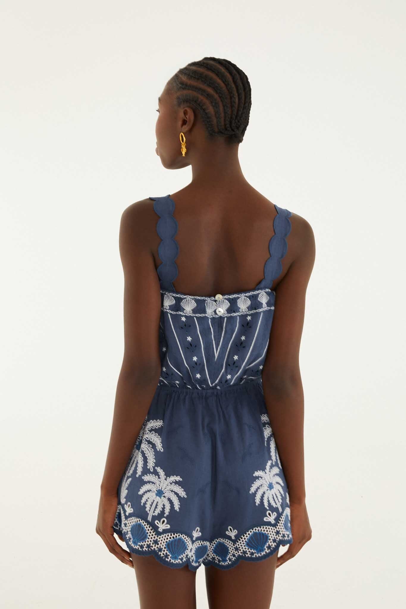 FARM Rio model wearing the Romper With Embroidery