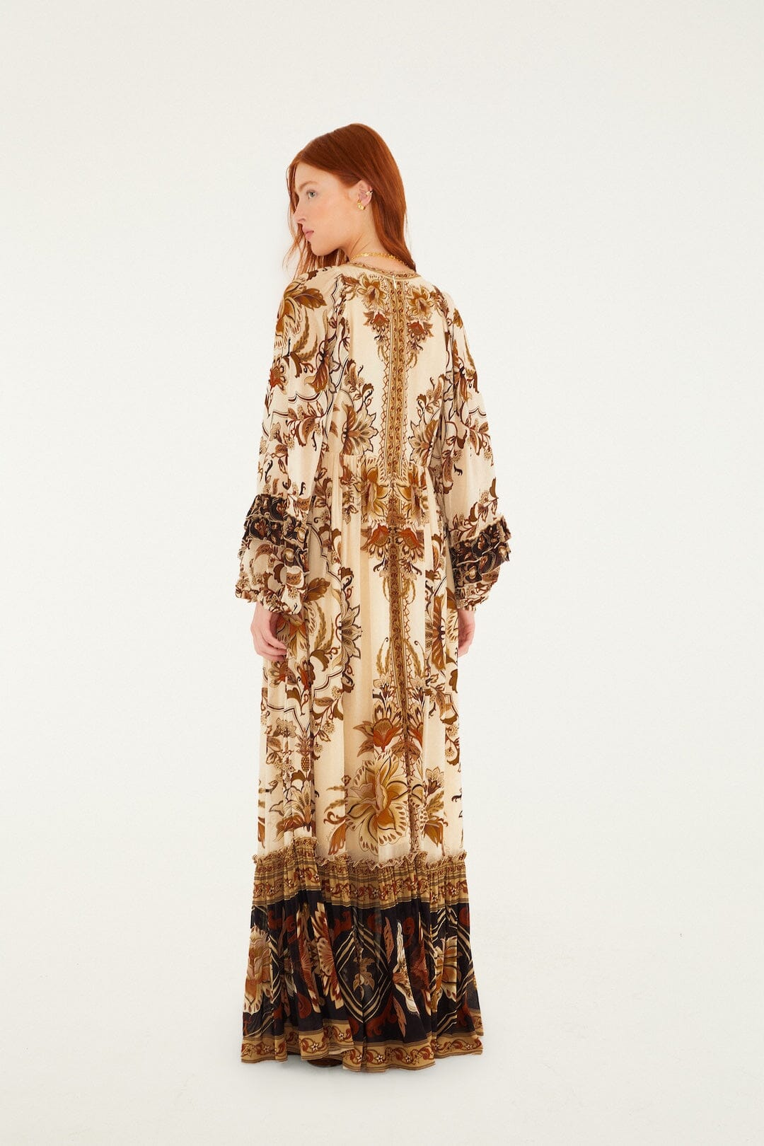 farm rio cream winter garden ruffle maxi dress FARM Rio Winter Garden Ruffled Maxi Dress