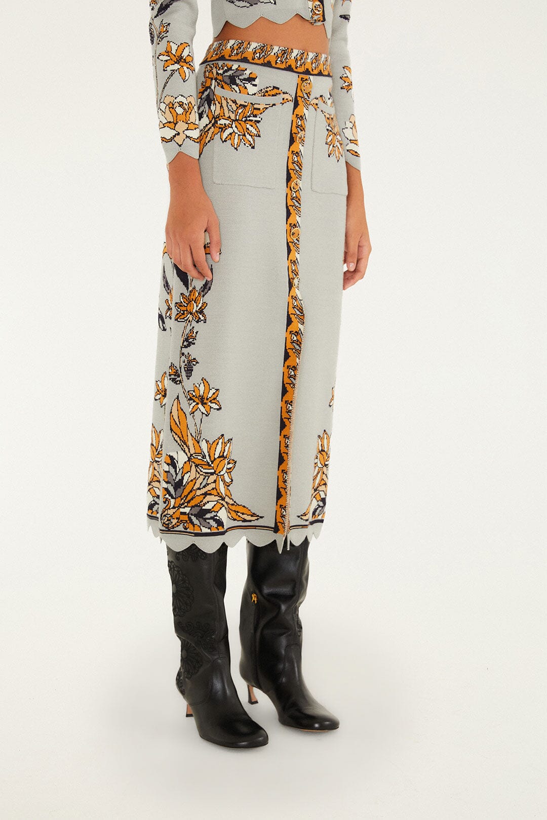 FARM Rio model wearing the Stained Glass Beauty Knit Skirt