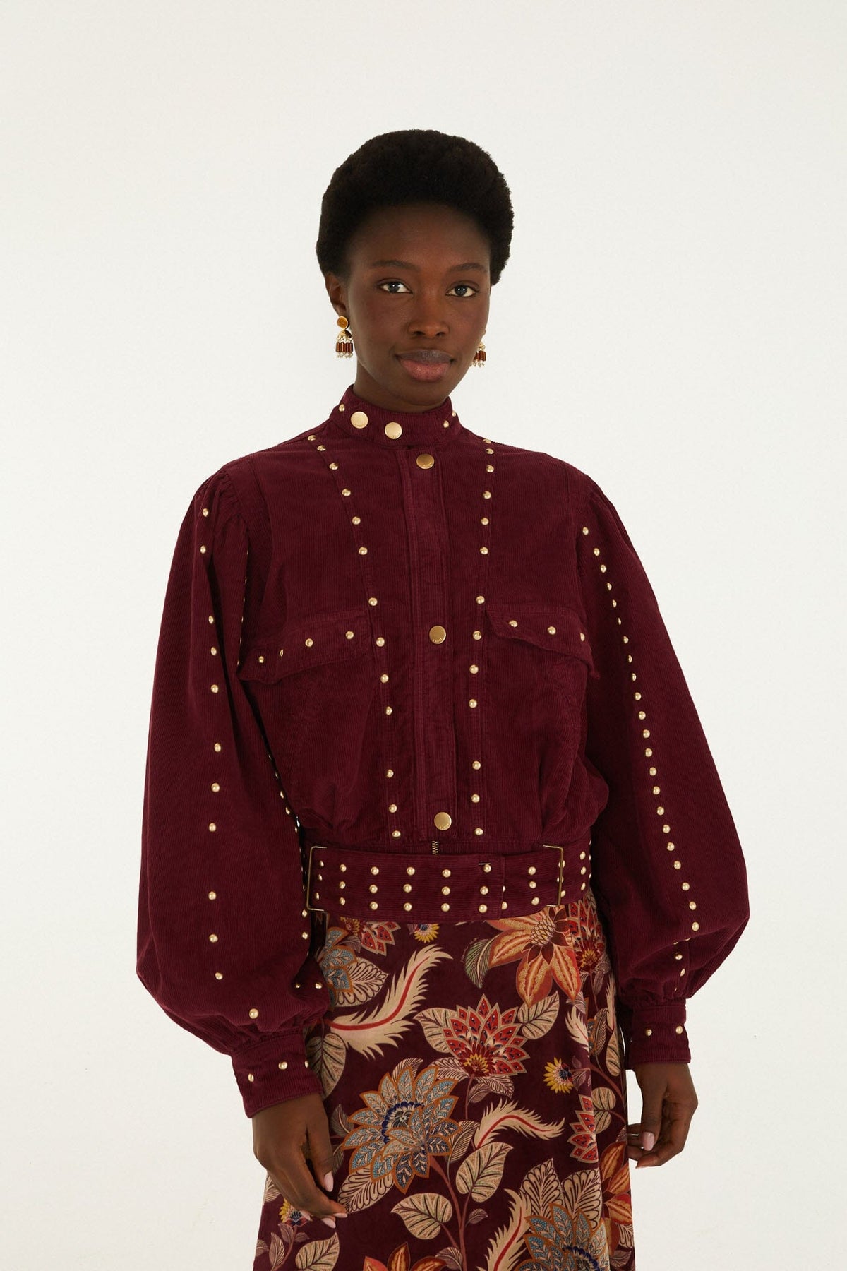 FARM Rio model wearing the Studded Corduroy Velvet Jacket