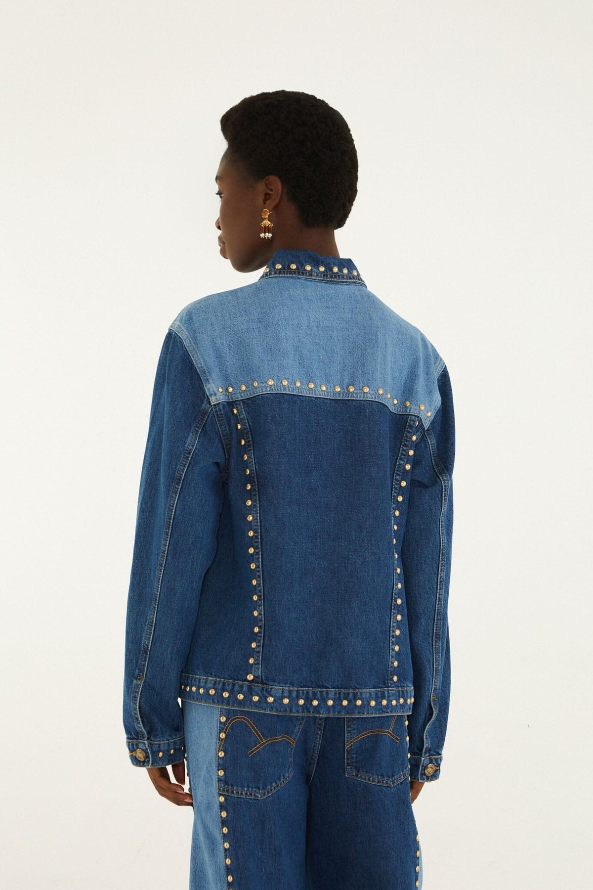 FARM Rio model wearing the Studded Metal Denim Jacket