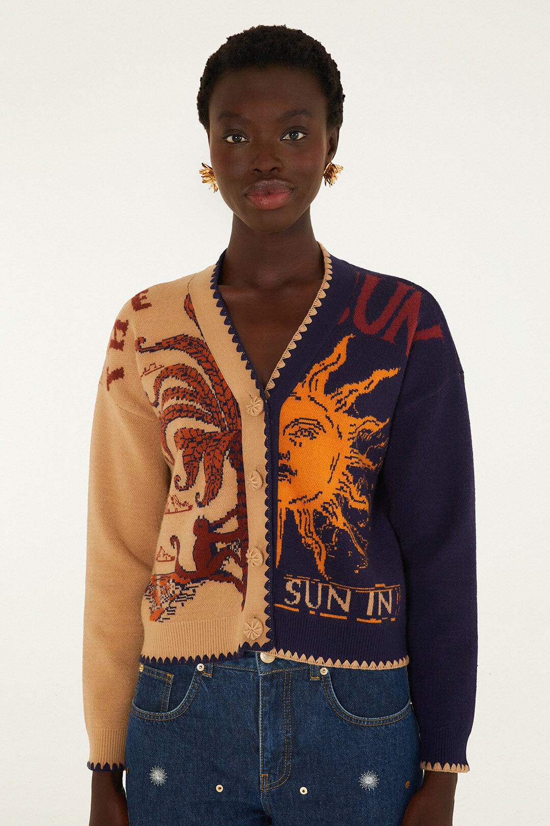 FARM Rio model wearing the Sun Knit Cardigan