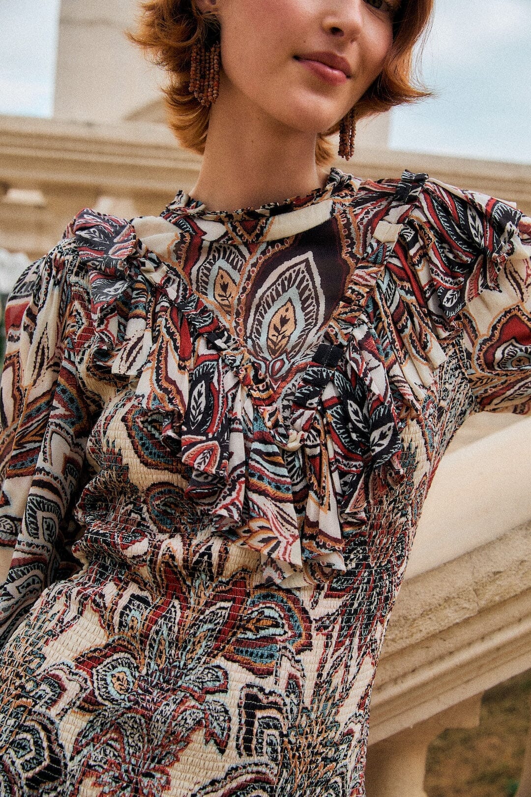 Tapestry Flowers Long Sleves Mini Dress