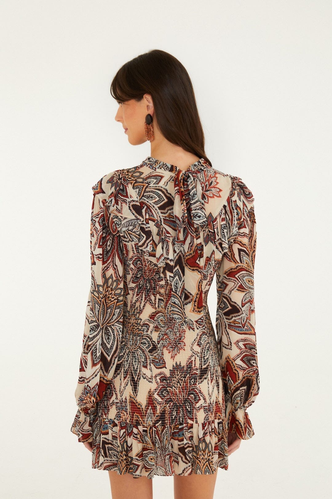 Tapestry Flowers Long Sleves Mini Dress