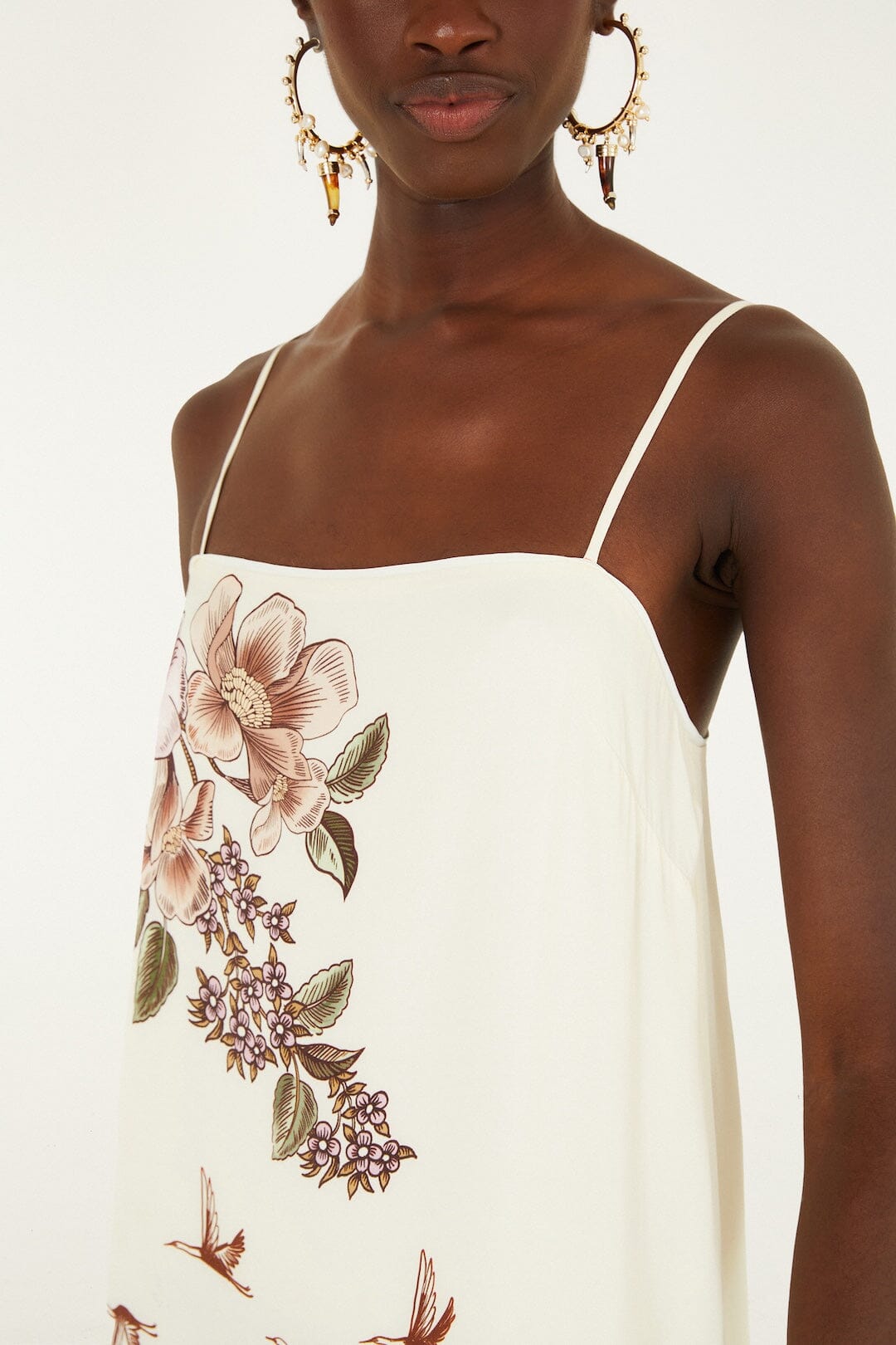 FARM Rio model wearing the Toile De Rio Off-White Maxi Sleveless Dress