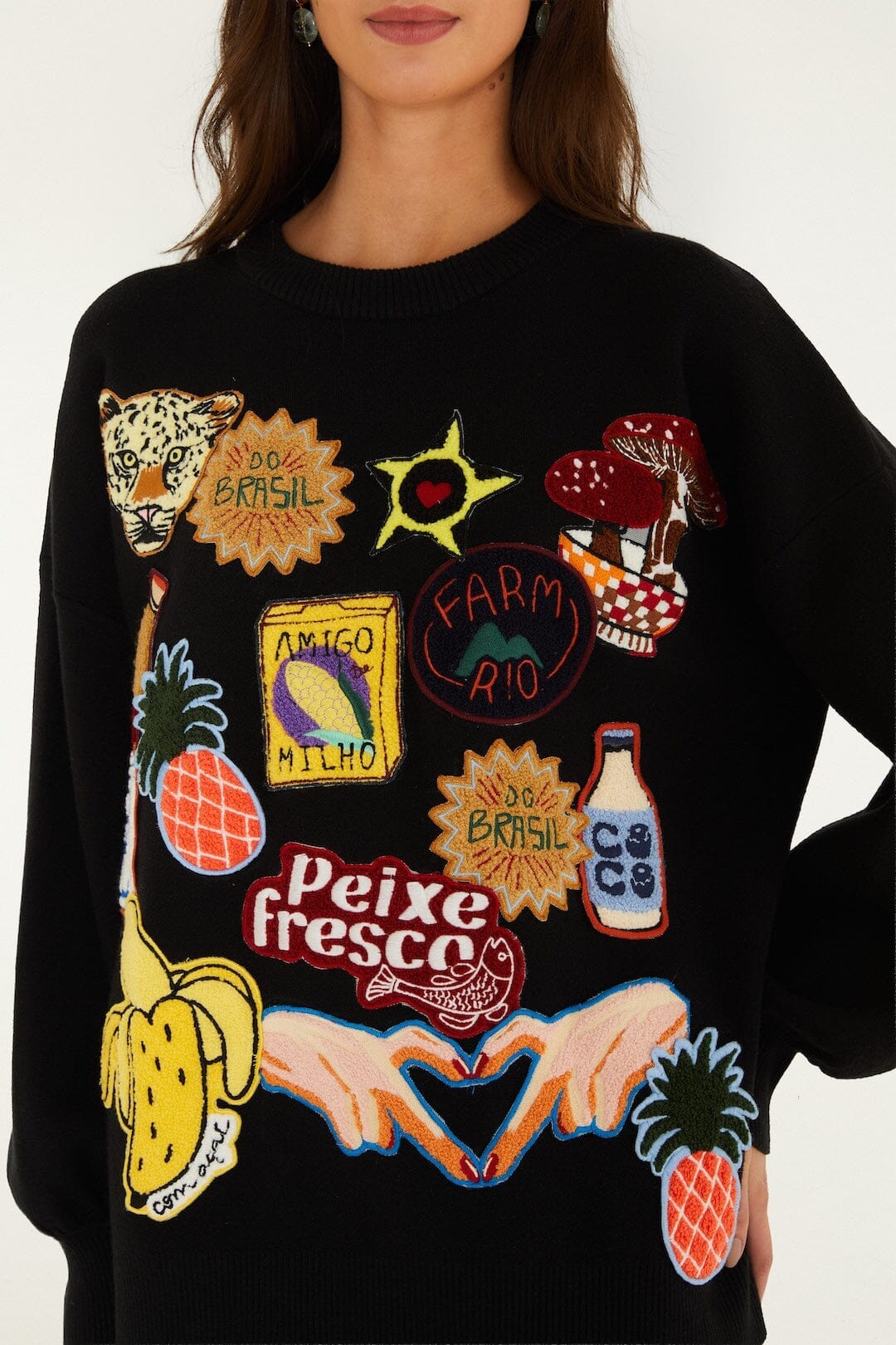 Maglione in maglia con toppa tropicale