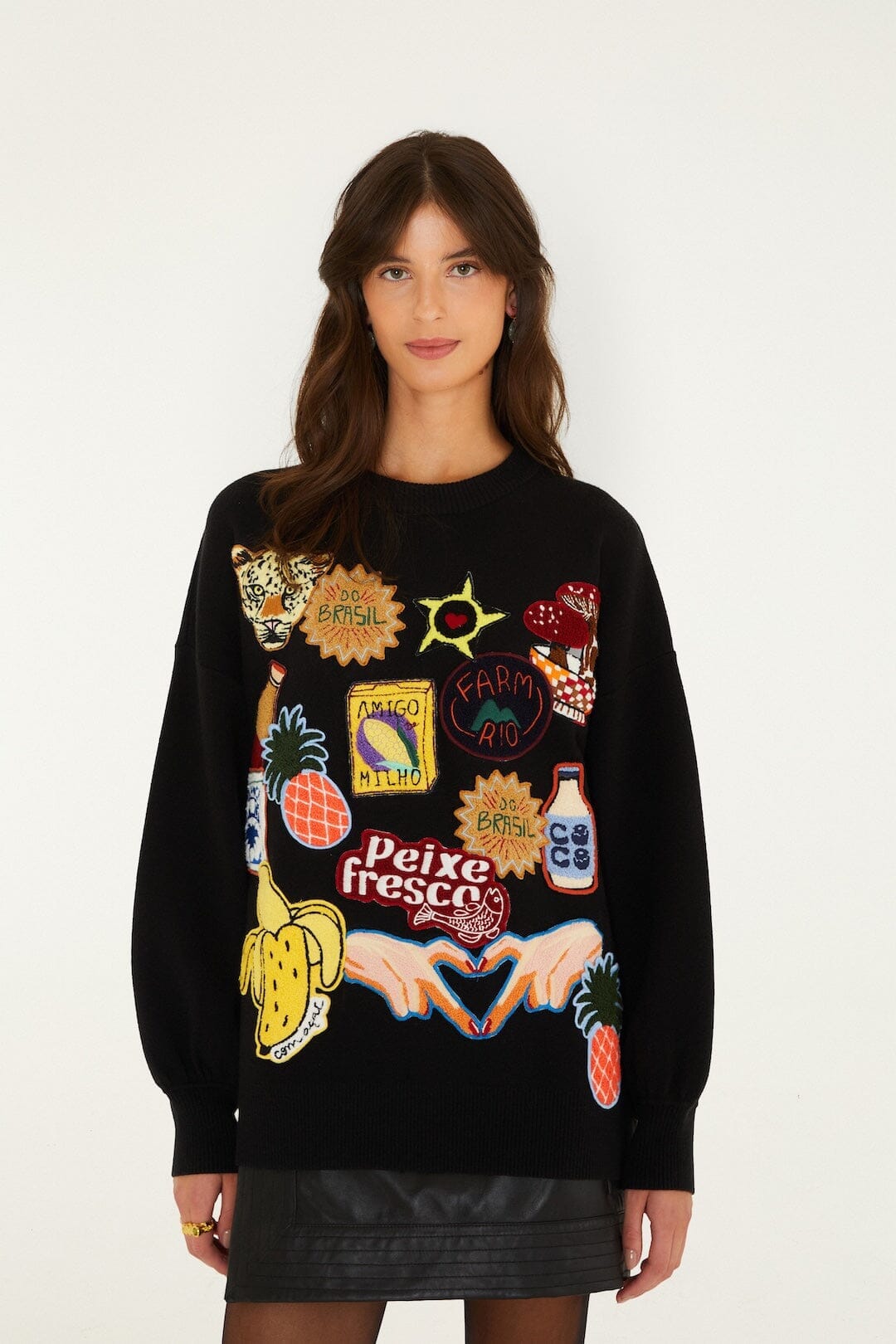 Maglione in maglia con toppa tropicale