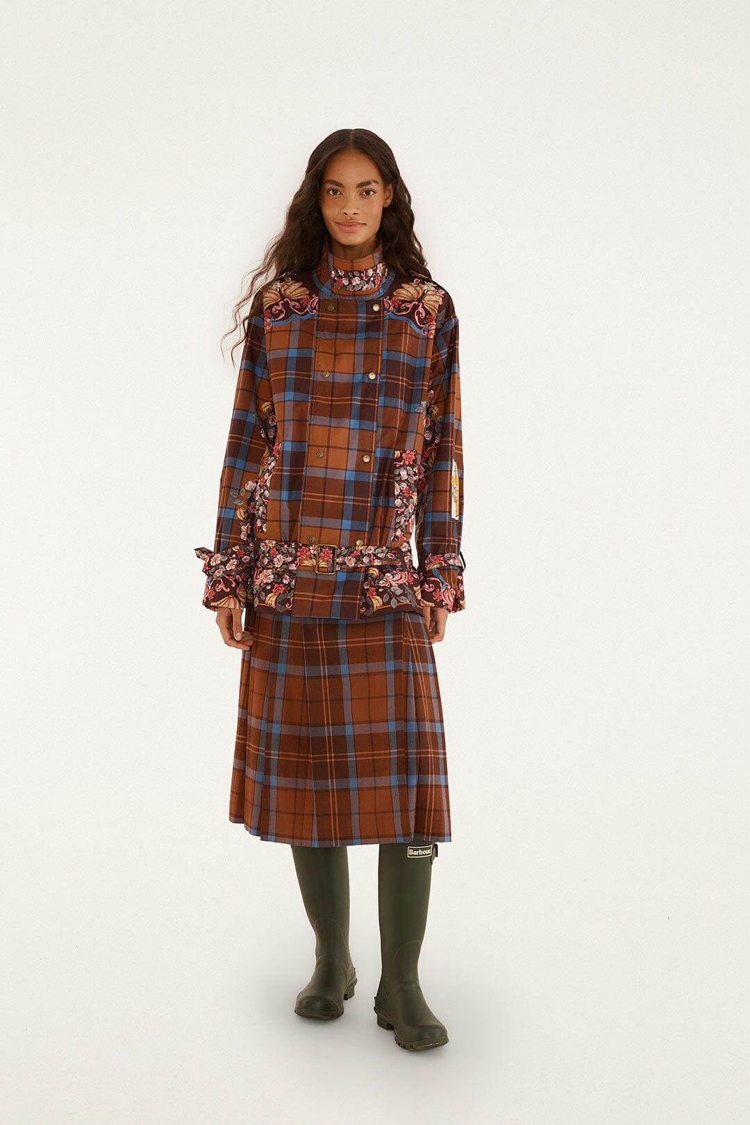 FARM Rio model wearing the Tropical Tea Raincoat