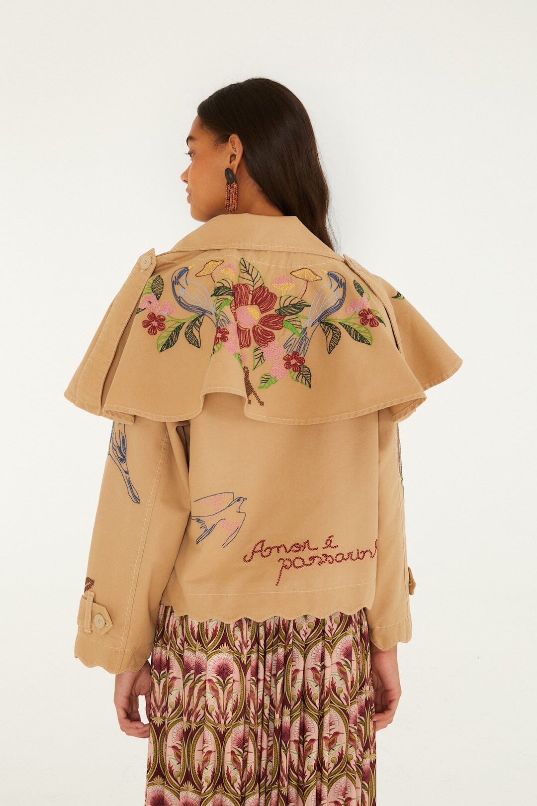 FARM Rio model wearing the Twill Mini Trench Coat