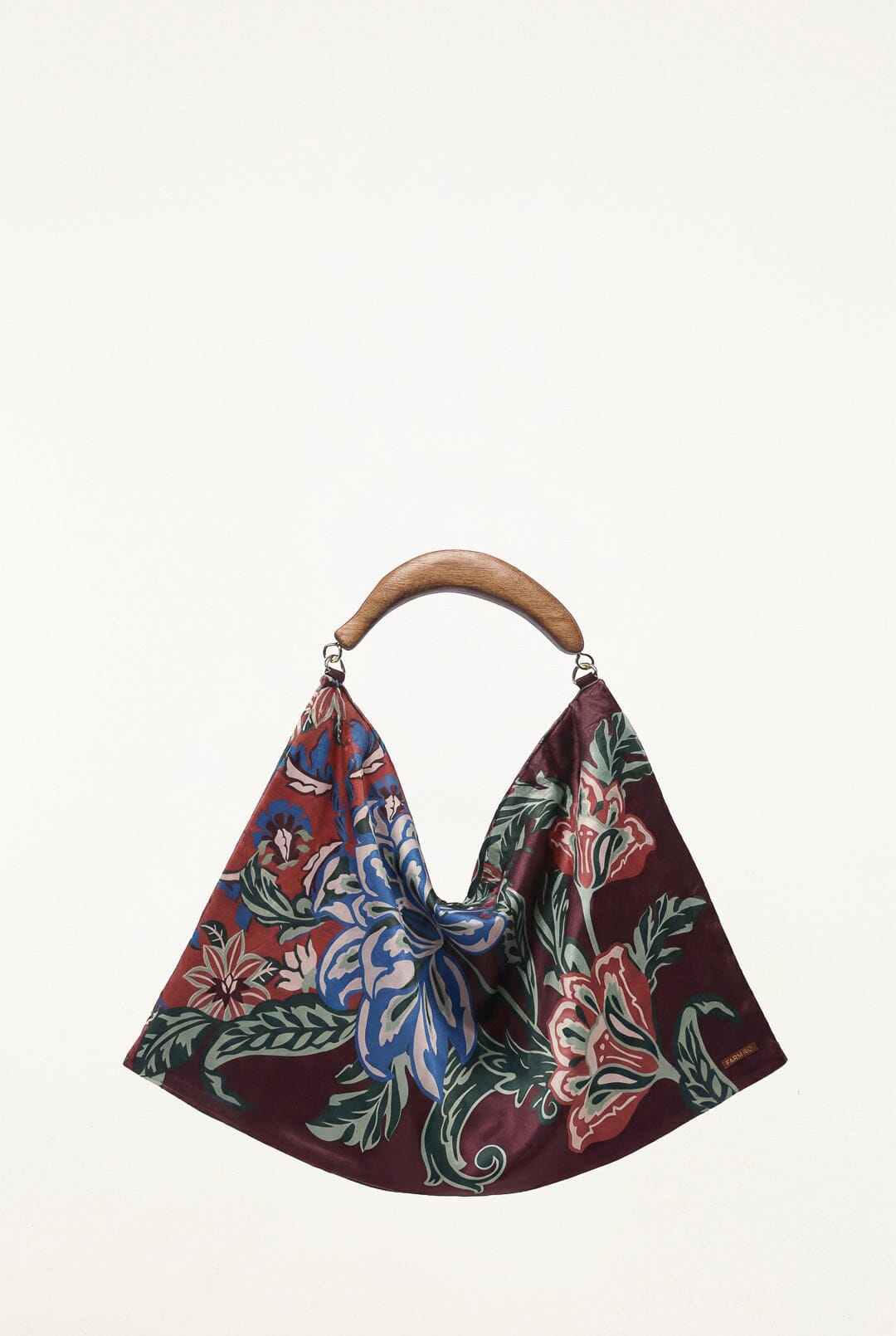 FARM Rio model wearing the Velvet Wood Handle Small Scarf Bag