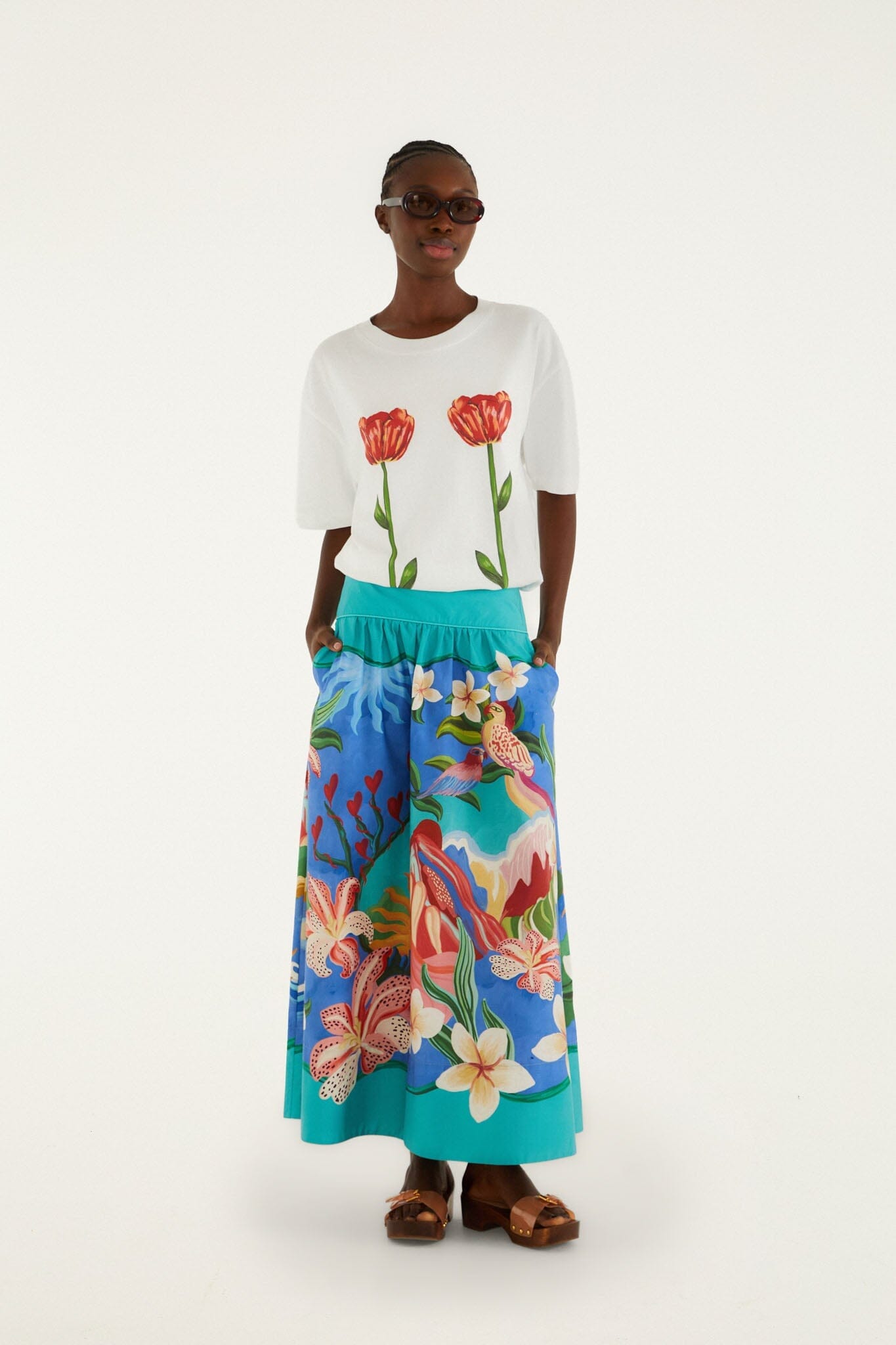 White Tropical Rose Organic Cotton T-Shirt