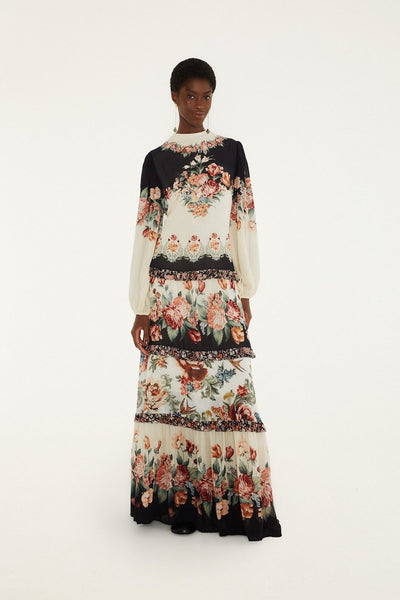 floral maxi dress in winter Long Sleeve Length:Mini gothic fantasy gown After Party Ruffle Trim Crew Neck