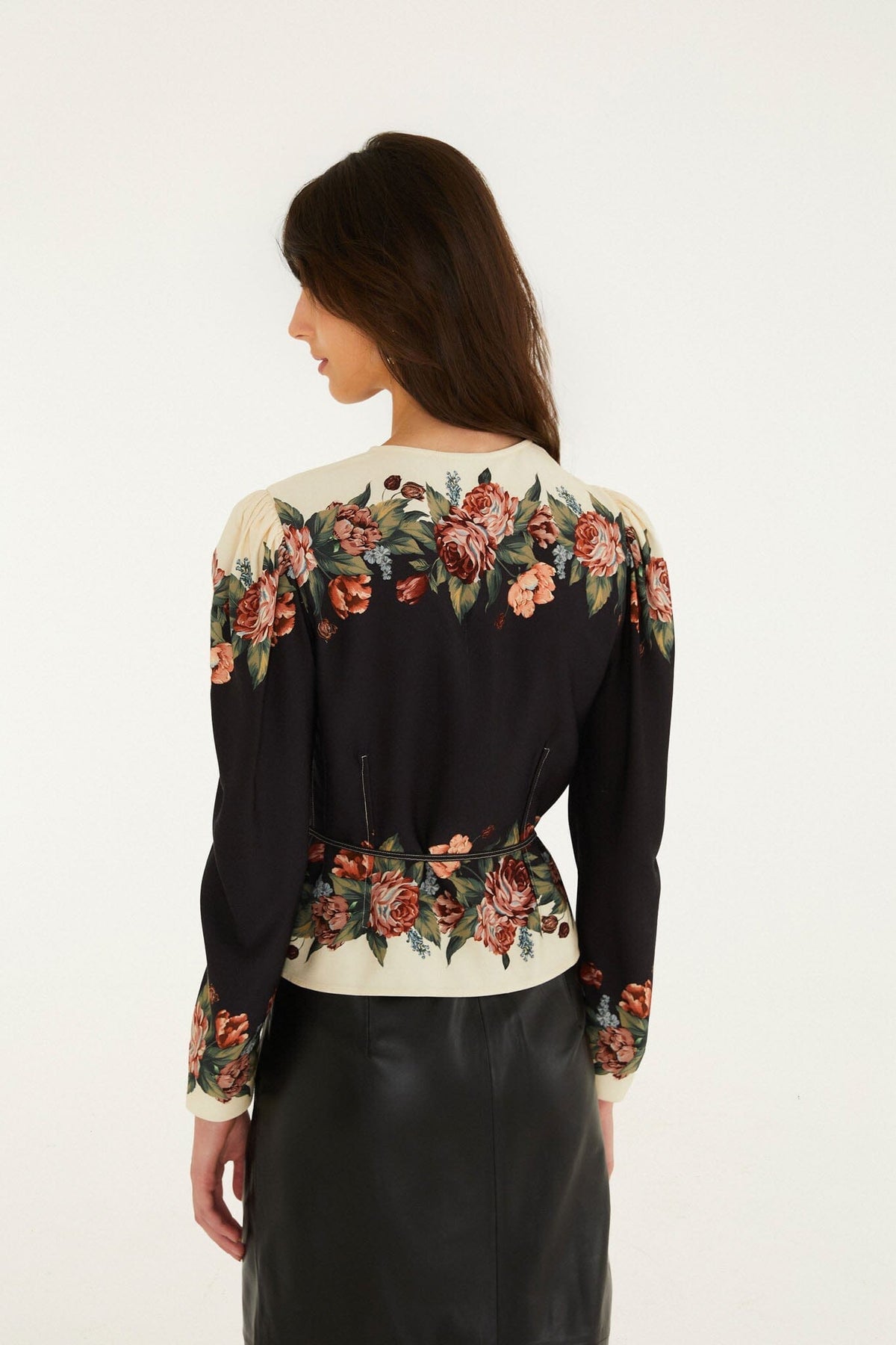 Winter Floral Long Sleeve Wrap Blouse
