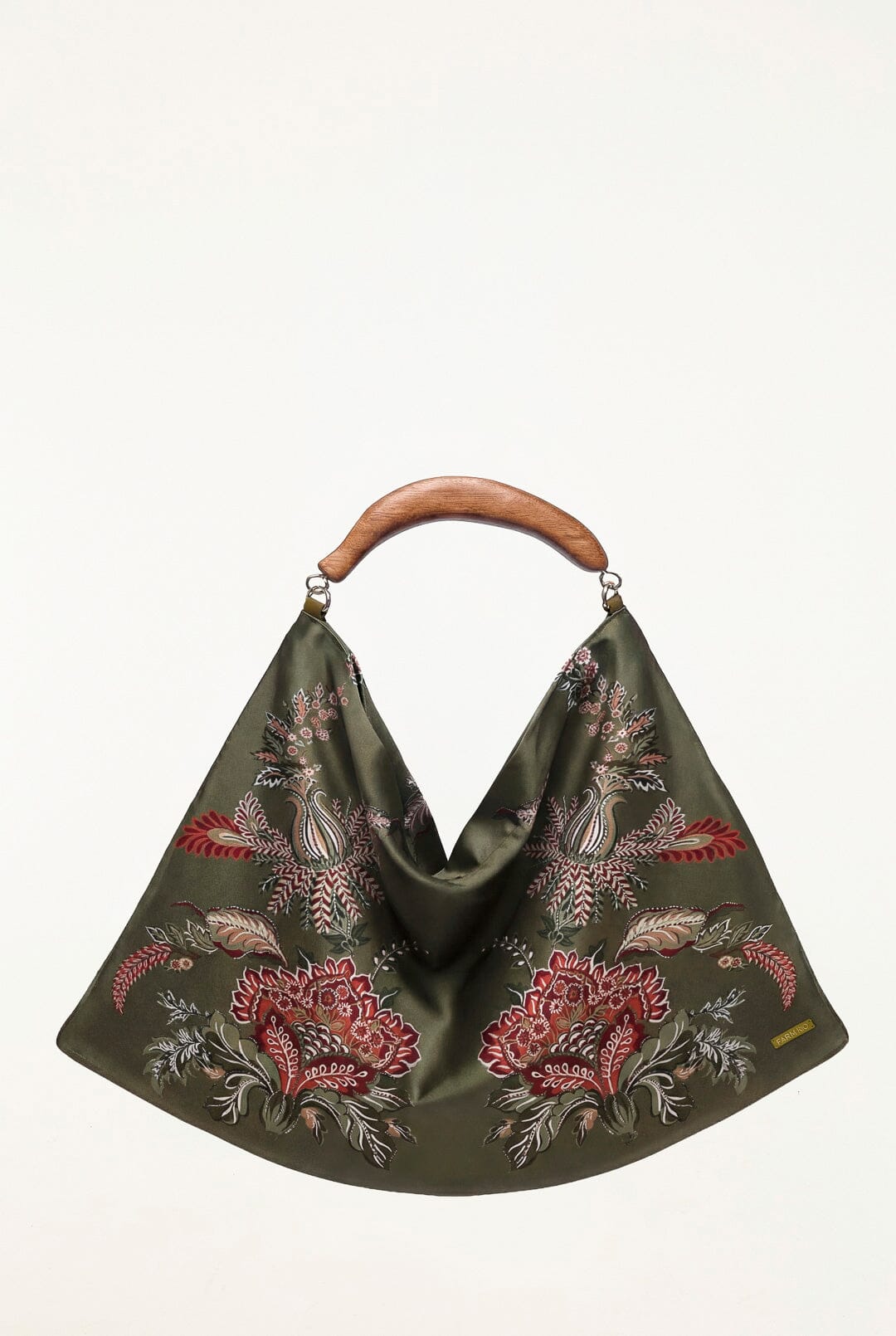 Borsa grande con manico in legno e foulard