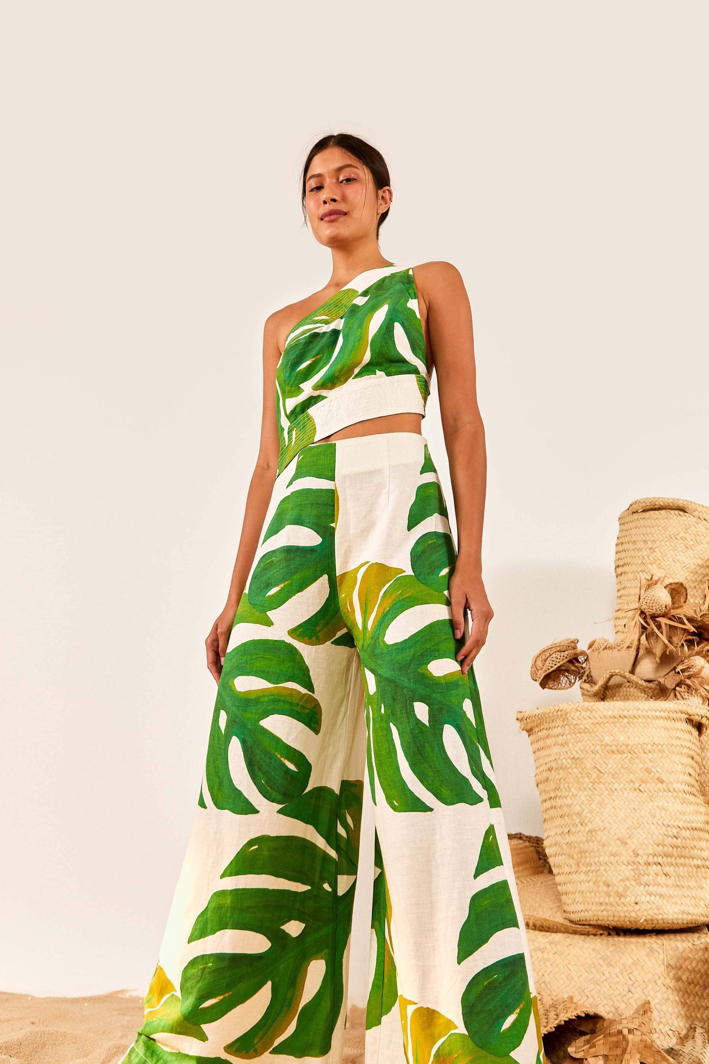 farm rio monstera jumpsuit White Monstera One Shoulder Jumpsuit – FARM Rio