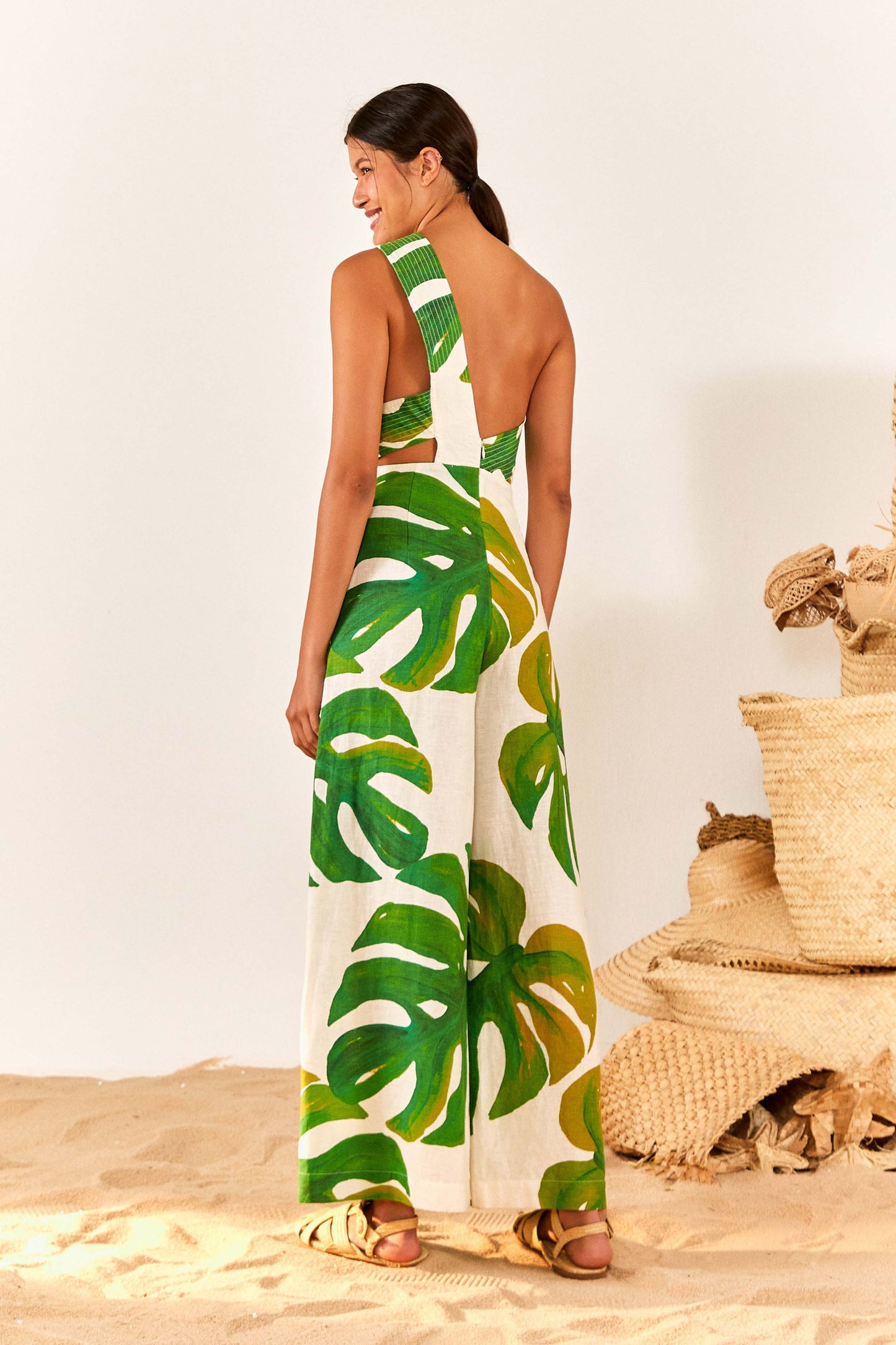 white monstera one shoulder jumpsuit White Monstera One Shoulder Jumpsuit – FARM Rio