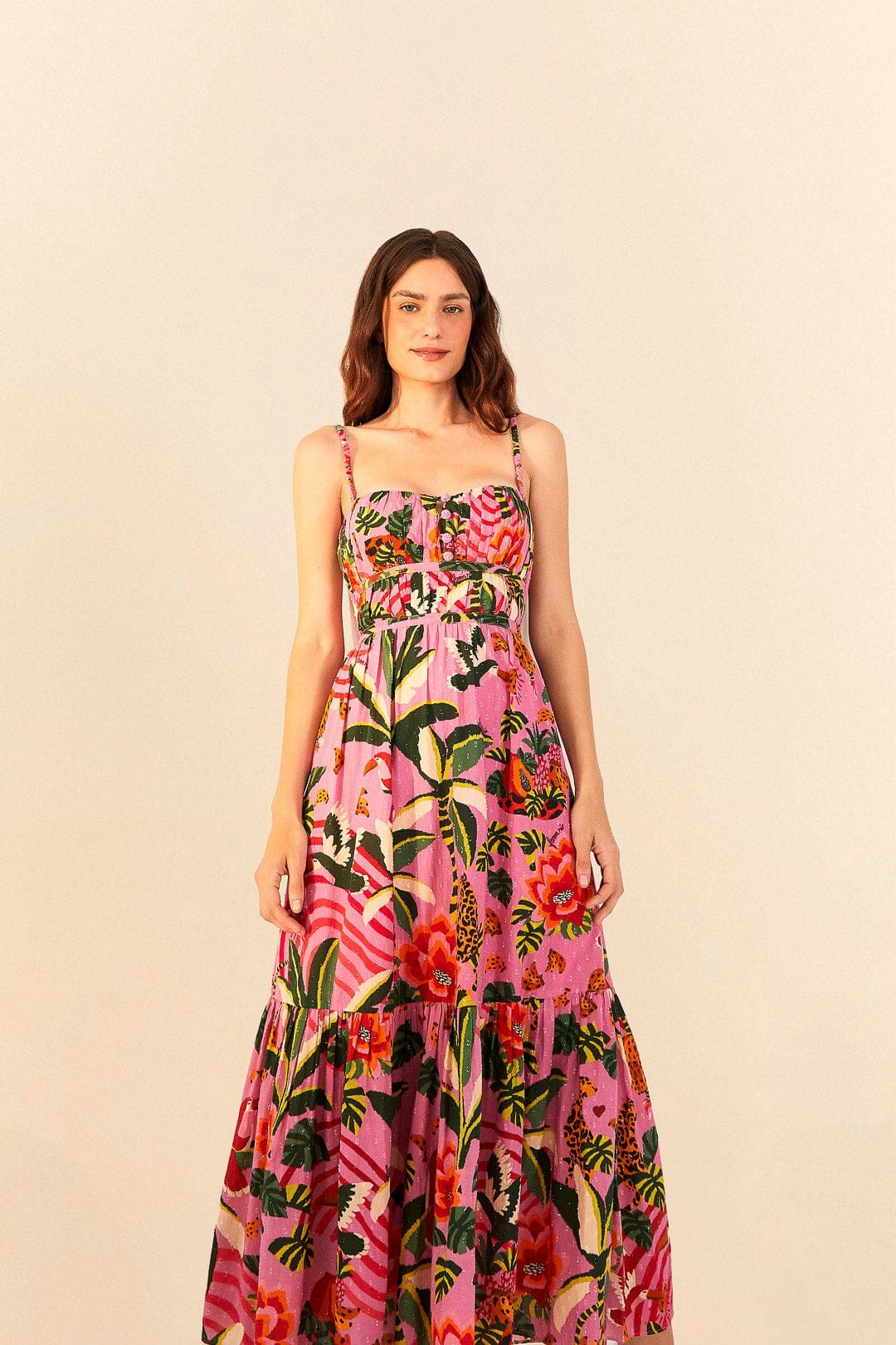 Pink Leopard Forest Midi Dress FARM Rio Pink Leopard Forest Midi Dress FARM Rio