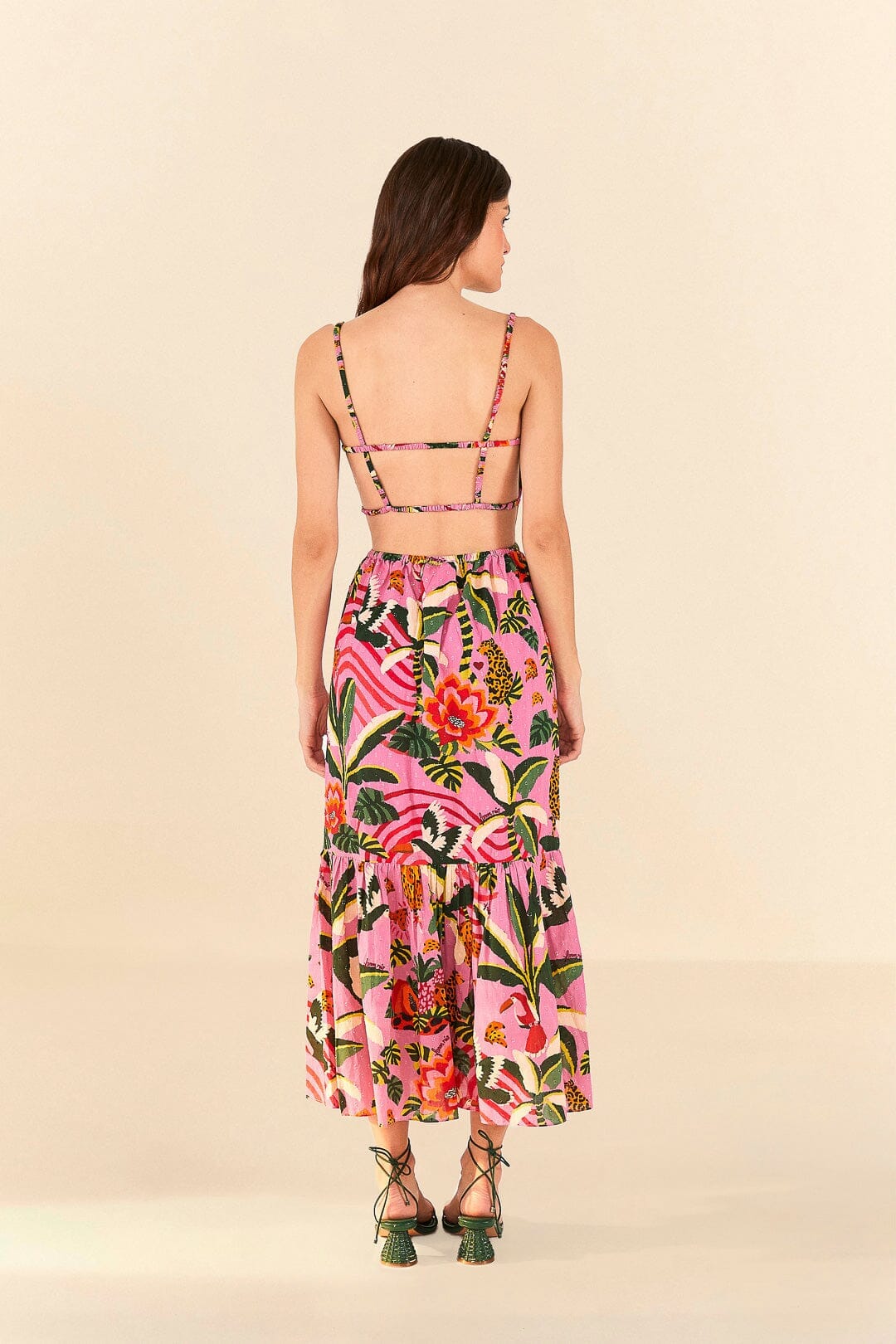 farm rio pink leopard forest dress Farm Rio Leopard Forest Printed Cotton Midi Dress, Dress, Loose Fit In Pink - 50% Off
