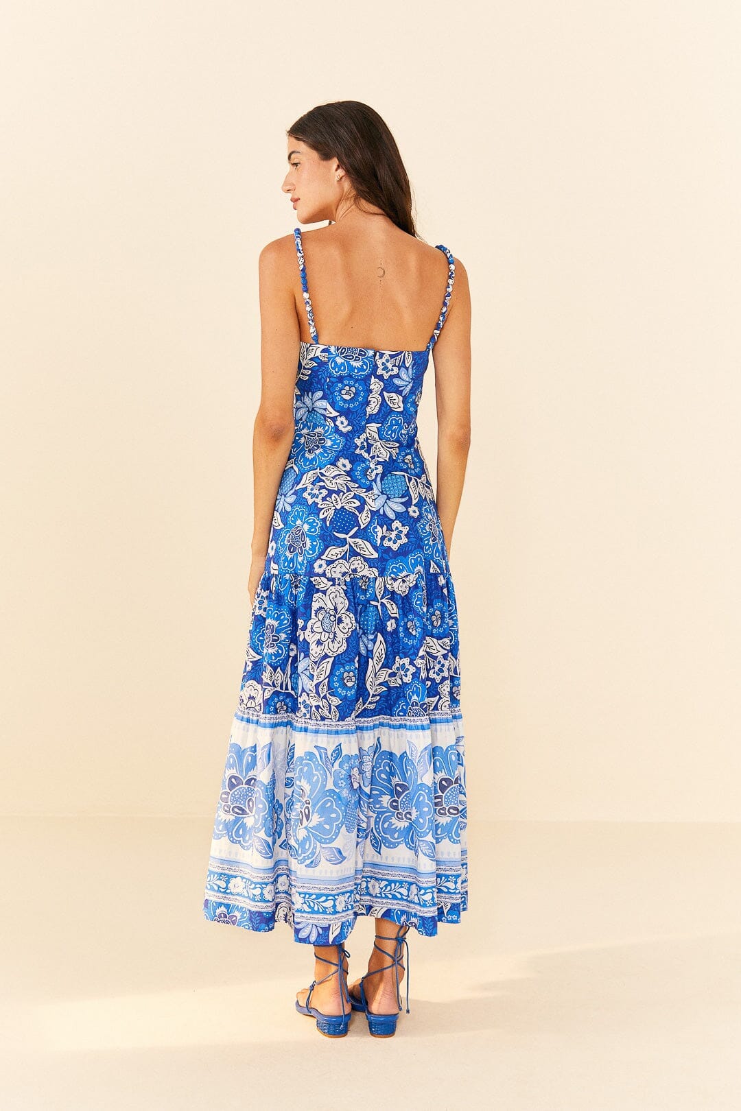 Blue Full Of Flowers Organic Cotton Midi Dress FARM Rio Blue Full Of Flowers Organic Cotton Midi Dress FARM Rio