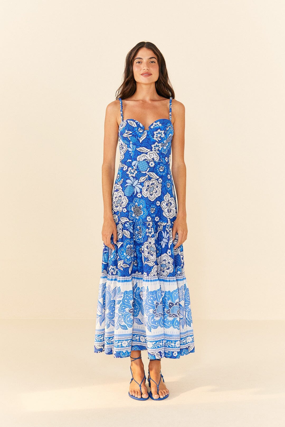 Blue Full Of Flowers Organic Cotton Midi Dress FARM Rio Blue Full Of Flowers Organic Cotton Midi Dress FARM Rio
