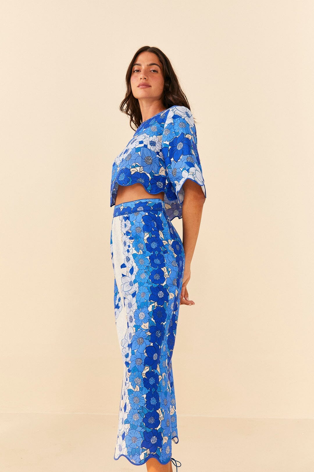 farm rio blue flower stripes midi dress FARM Rio Sky Stripes Blue Sleeveless Midi Dress M / Sky Stripes